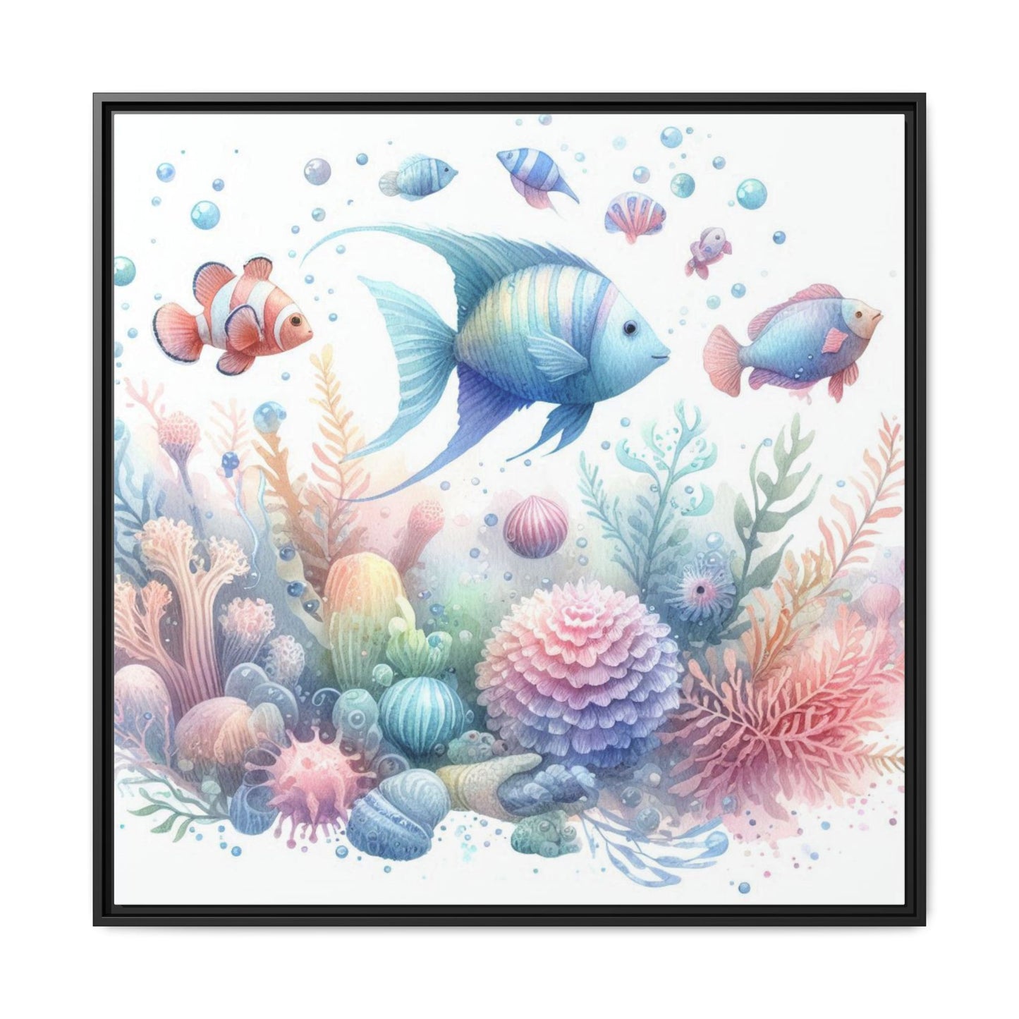 Whimsical Nursery Decor Pastel Underwater Design Unique Sweet Baby Room Framed Canvas Ocean Fish Print Unisex Baby Shower Octopus Gift