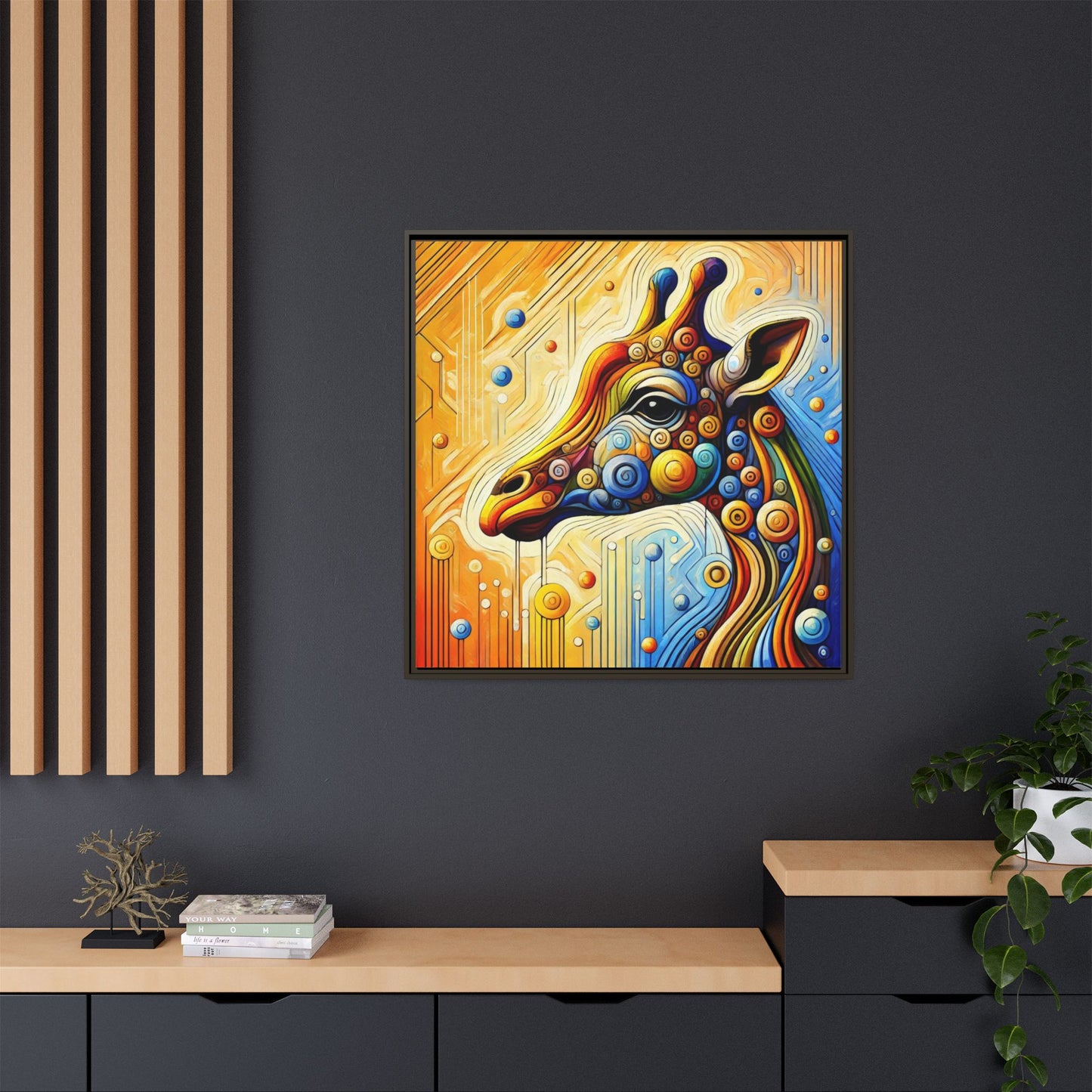 Modern Giraffe Print Abstract Design Unique Framed Canvas Print African Wall Art Animal Lover Gift Nature Lover Decor 3 frame colors