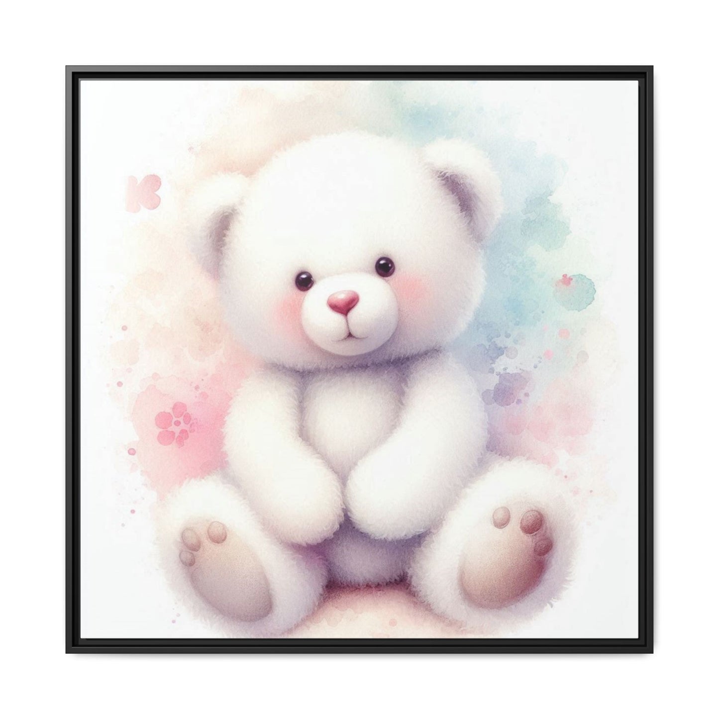 Whimsical Nursery Decor Pastel Floral Teddy Bear Design Wall Art Unique Sweet Baby Room Framed Canvas Print Unisex Baby Shower Gift