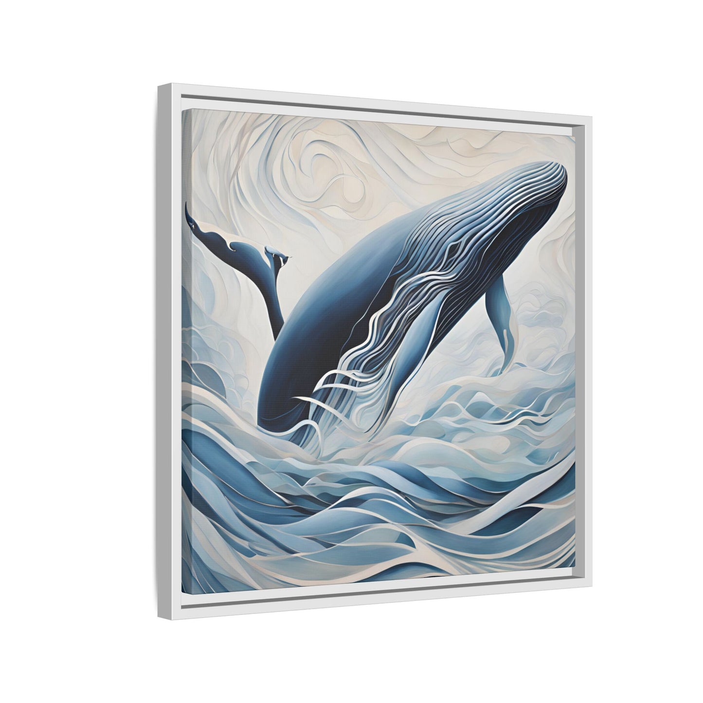 Modern Abstract Whale Wave Design Unique Framed Canvas Wall Art Ocean Beach Gift Nature Lover Gift Underwater Sea Lover Gift 3 frame colors