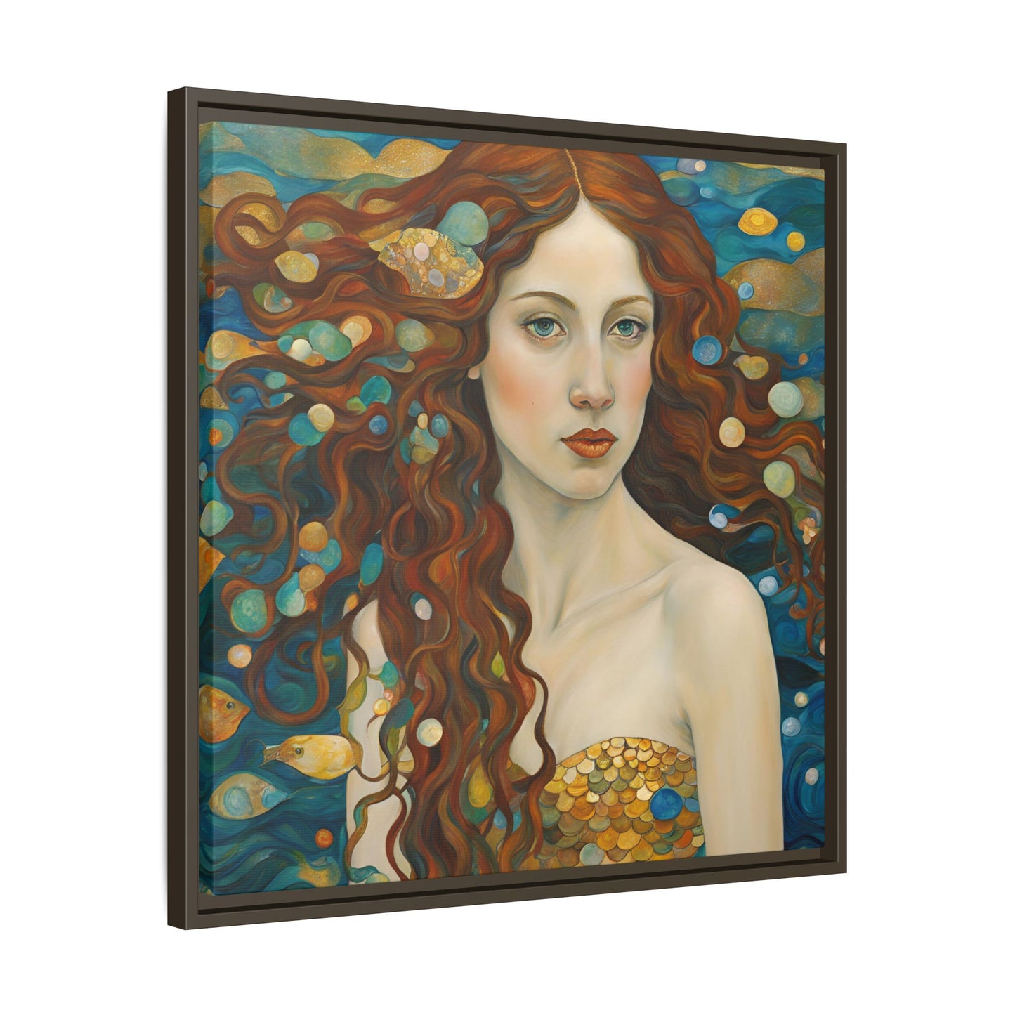 Modern Abstract Mermaid Design Unique Framed Canvas Oceanic Wall Art Underwater Gold Fish Anime Gift Nature Lover Gift 3 frame colors