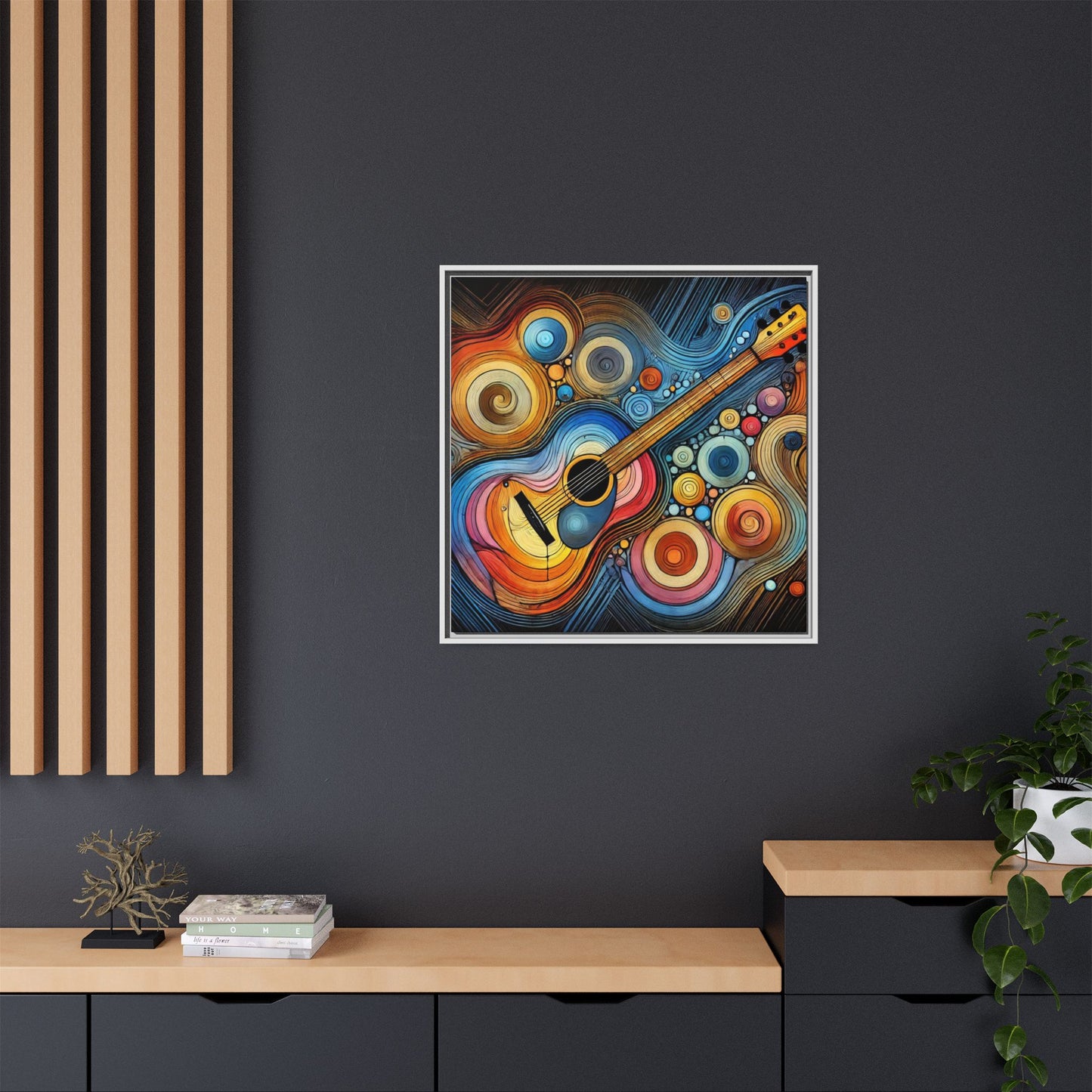 Modern Music-Themed Print Abstract Design Unique Framed Canvas Print Guitar Wall Art Music Lover Gift Decor 3 frame colors