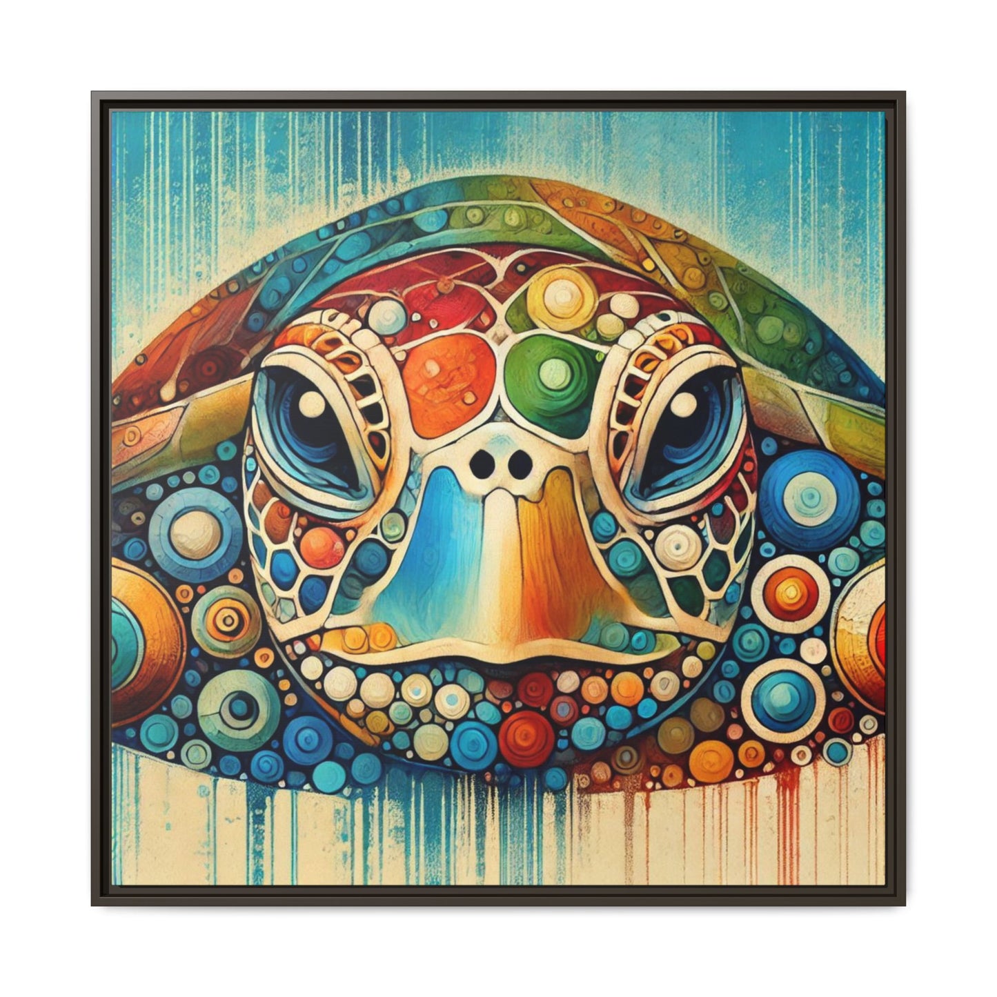 Modern Sea Turtle Print Abstract Design Unique Framed Canvas Print Oceanic Beachy Wall Art Animal Lover Nature Lover Decor 3 frame colors