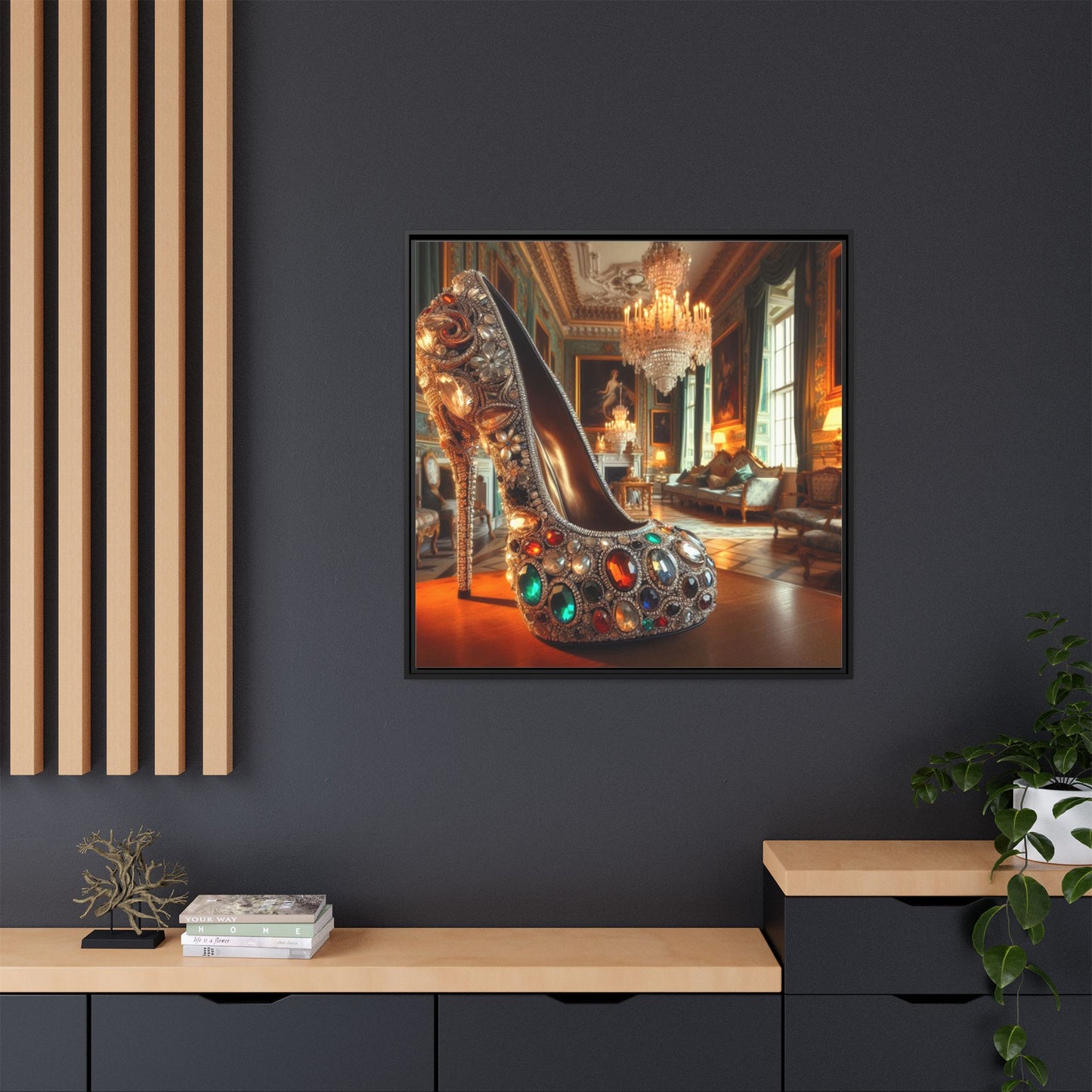 High Heel Shoe Framed Canvas Print Wall Art Unique Fashion Designer Style Haute Couture Shoe Lover Fashionista Gift Decor 3 Frame Colors