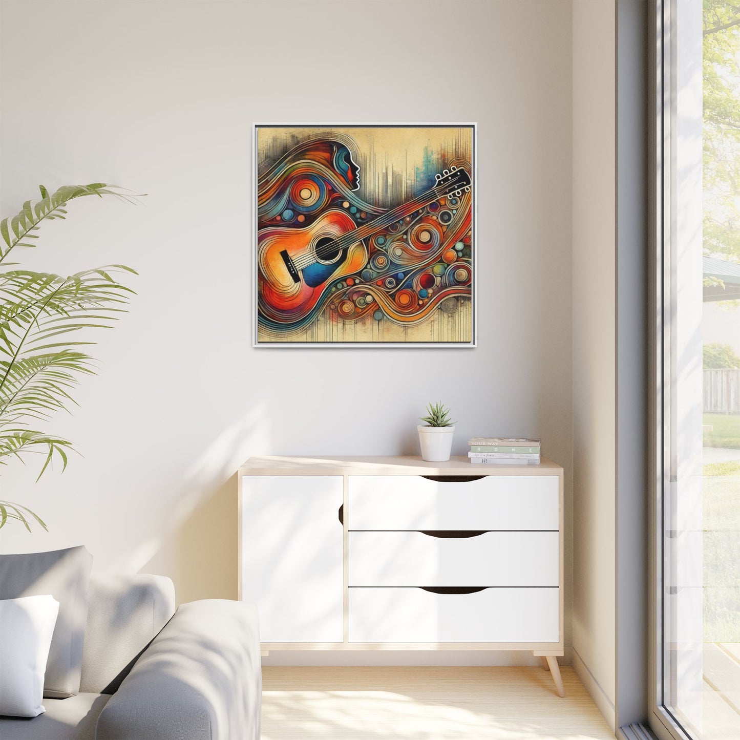 Modern Music-Themed Print Abstract Design Unique Framed Canvas Print Guitar Wall Art Music Lover Gift Decor 3 frame colors