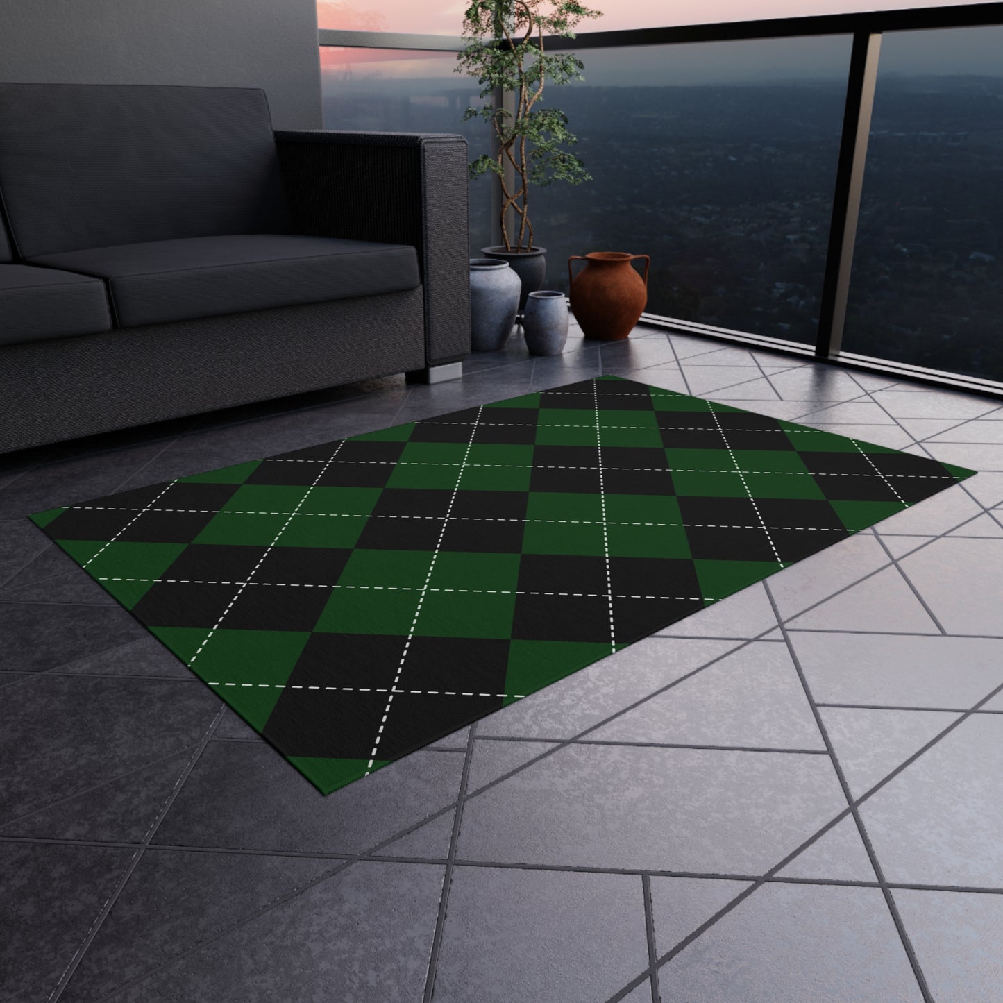 Checker Pattern Chenille Outdoor Rug with No-Skid Backing Cozy Outdoor Carpet Patio Decor Gazebo Rug Pool Area Decor Outdoor Kitchen Carpet