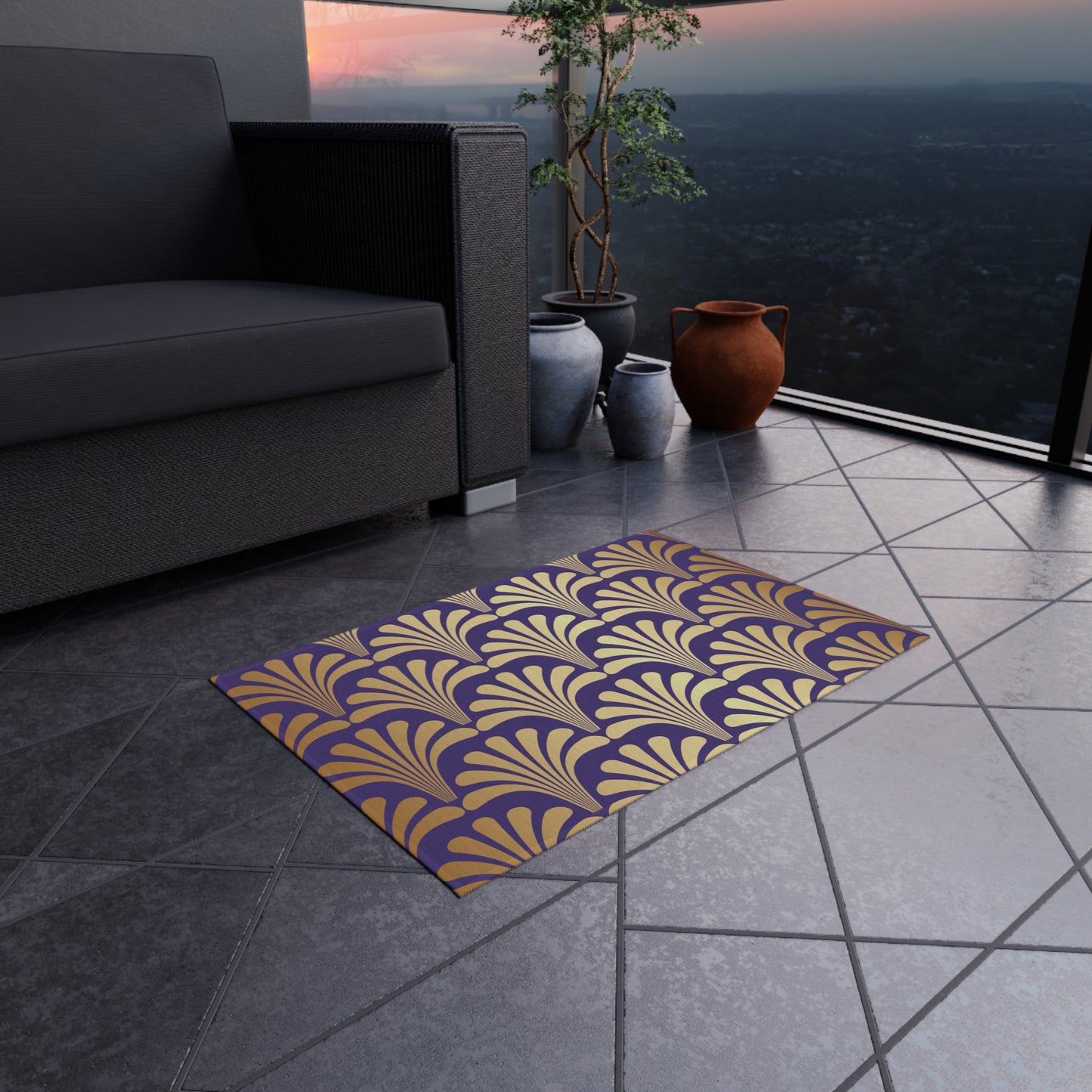 Chenille Outdoor Rug with No-Skid Backing Cozy Purple and Gold Outdoor Carpet Patio Decor Gazebo Rug Pool Area Decor Outdoor Kitchen Carpet