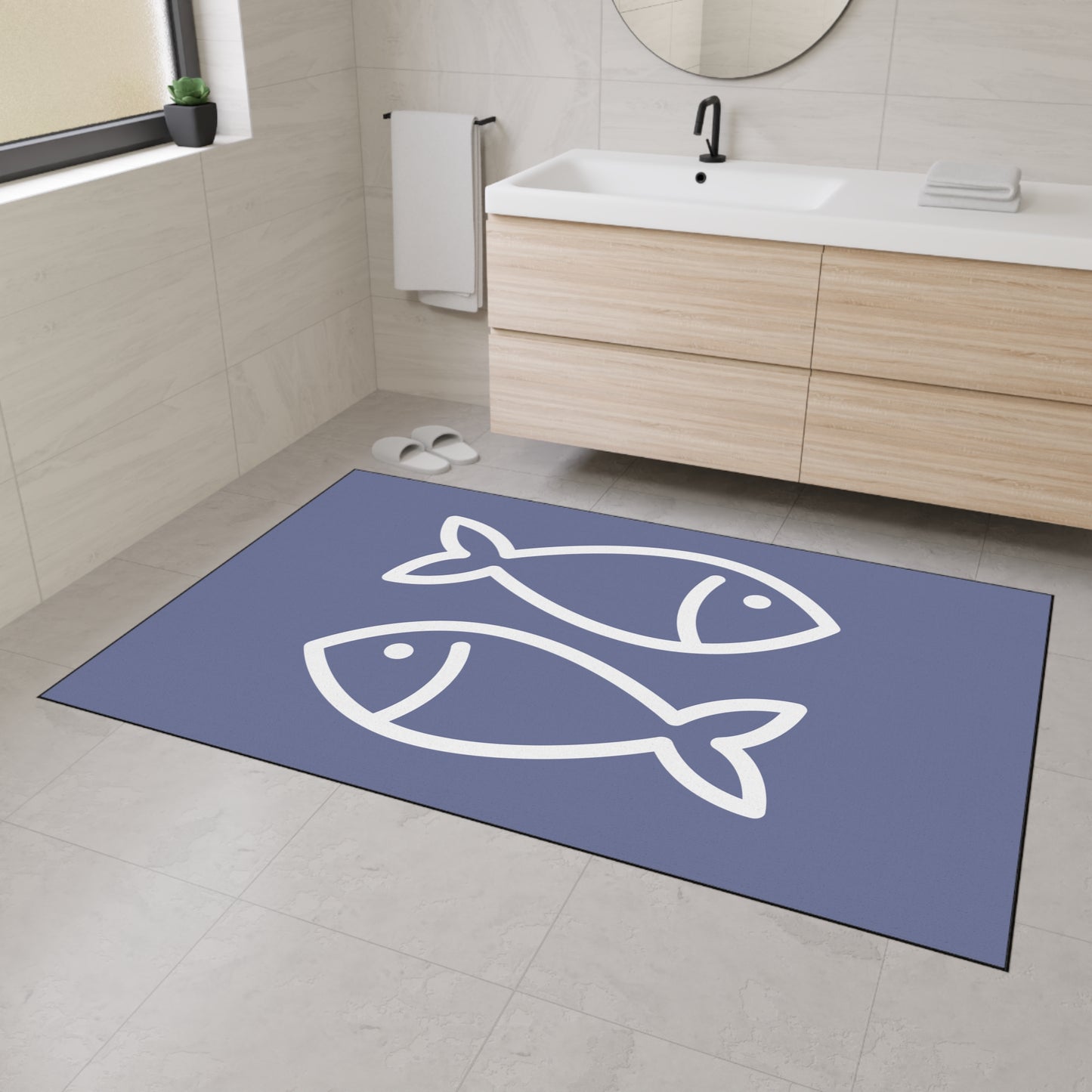 Decorative Heavy Duty Non-Slip Floor Mat Stylish Design Perfect for Entryway Kitchen Décor Grey Fish Design Rug Fishy Bathroom Mat