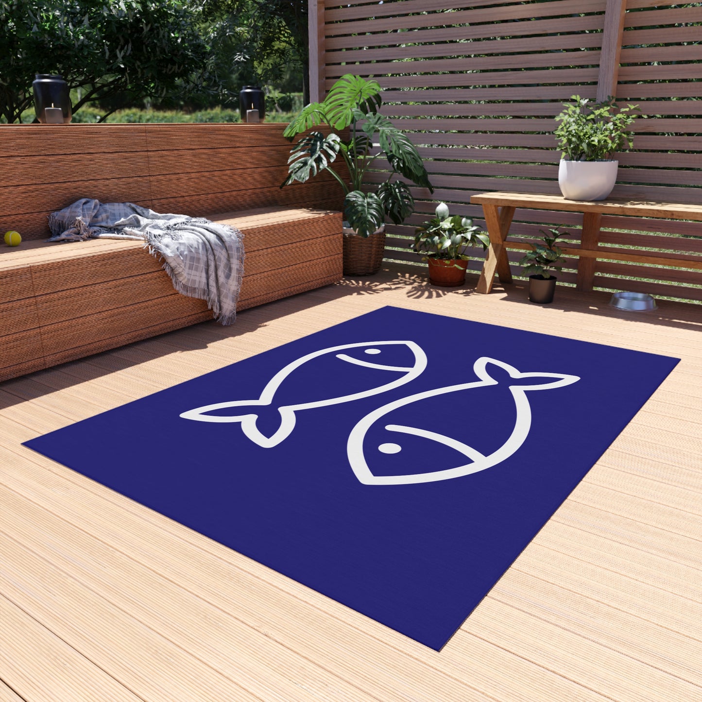 Chenille Outdoor Rug with No-Skid Backing Cozy Fishy Outdoor Carpet Patio Decor Gazebo Rug Pool Area Decor Outdoor Kitchen Carpet