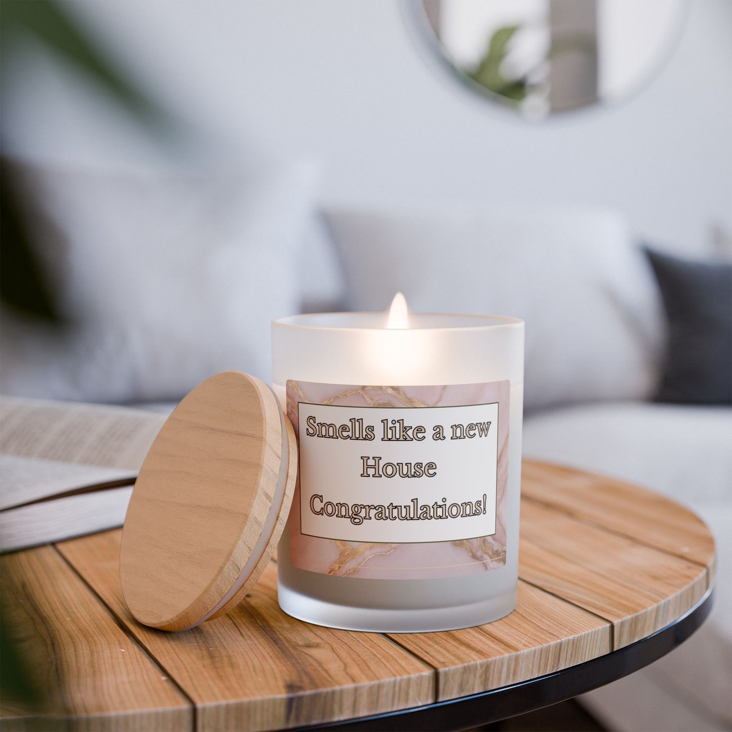 Artisanal Coconut Soy Frosted Glass Candle with Wooden Wick and Raw Maple Lid 11 oz Hand Poured Candle for New Home Owner 50 hrs burn time