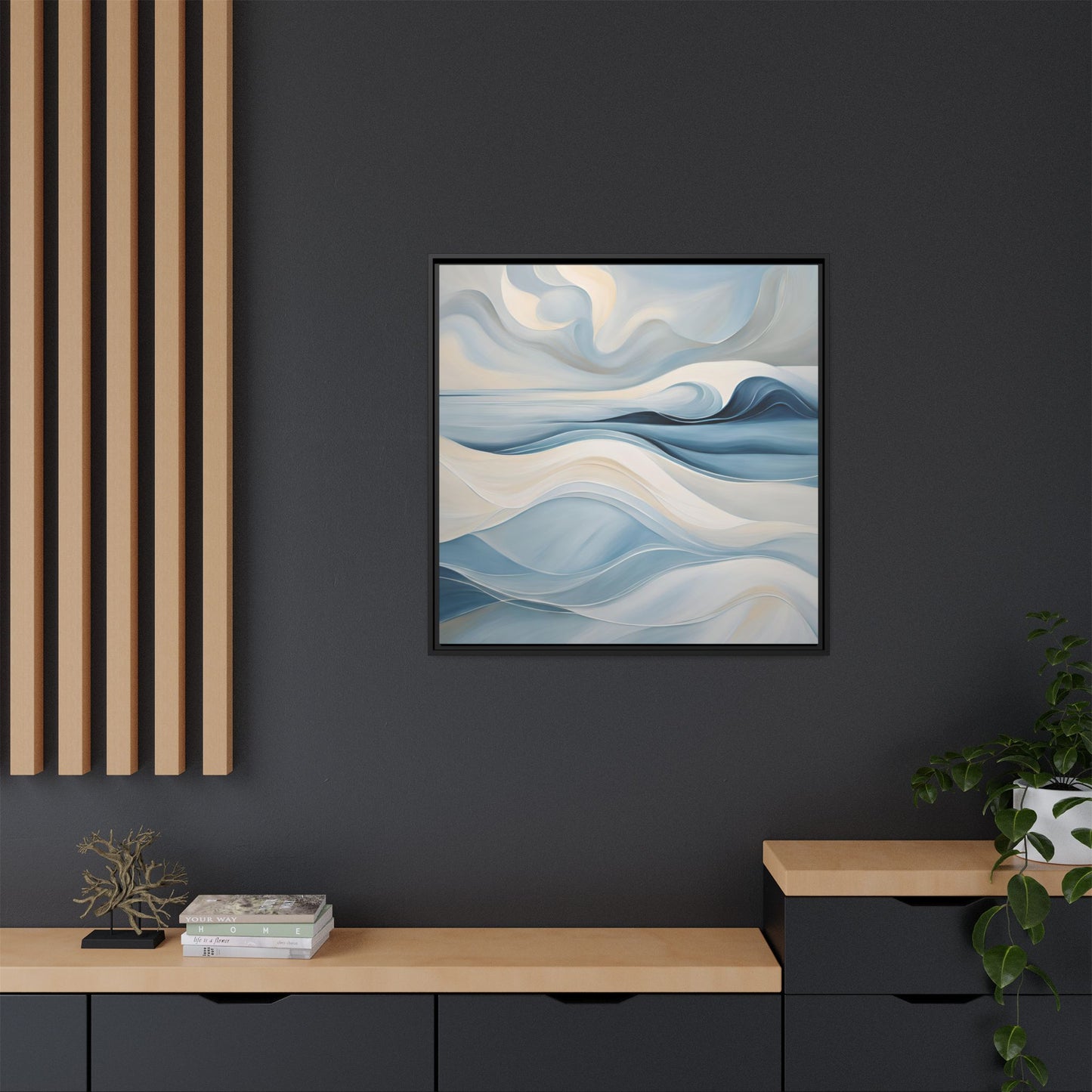 Modern Abstract Wave Design Unique Framed Canvas Wall Art Ocean Beach Gift Nature Lover Gift Underwater Sea Lover Gift 3 frame colors