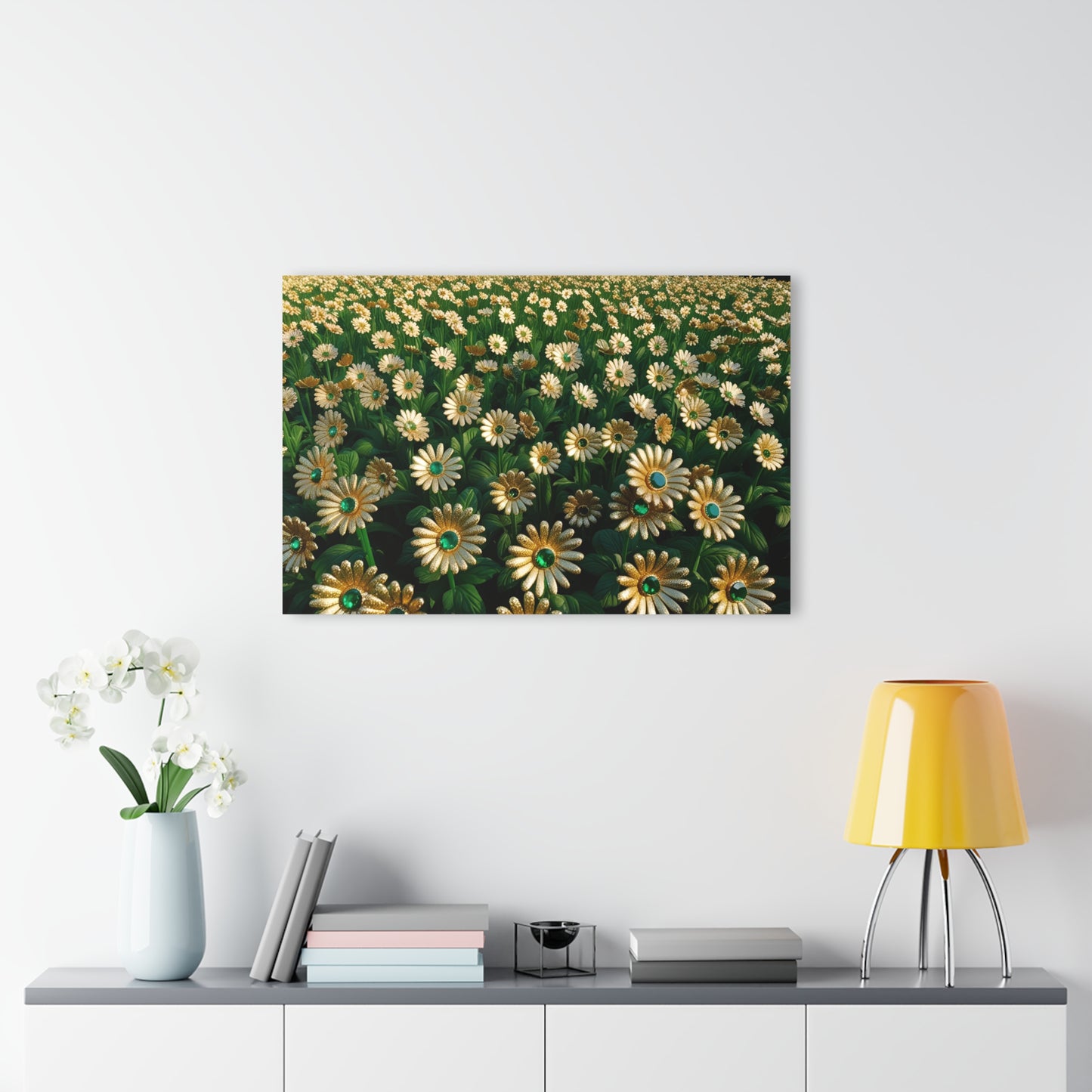 Floral Design Acrylic Gold and Gemstone Daisy Print Nature Lover Wall Art Flower Lover Gift Flower Artwork Modern Garden Home Decor