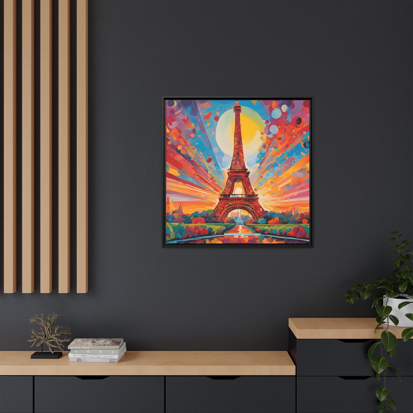 Modern Abstract Eiffel Tower Design Unique Framed Colorful Canvas Landscape Wall Art Paris France Gift Nature Lover Gift 3 frame colors