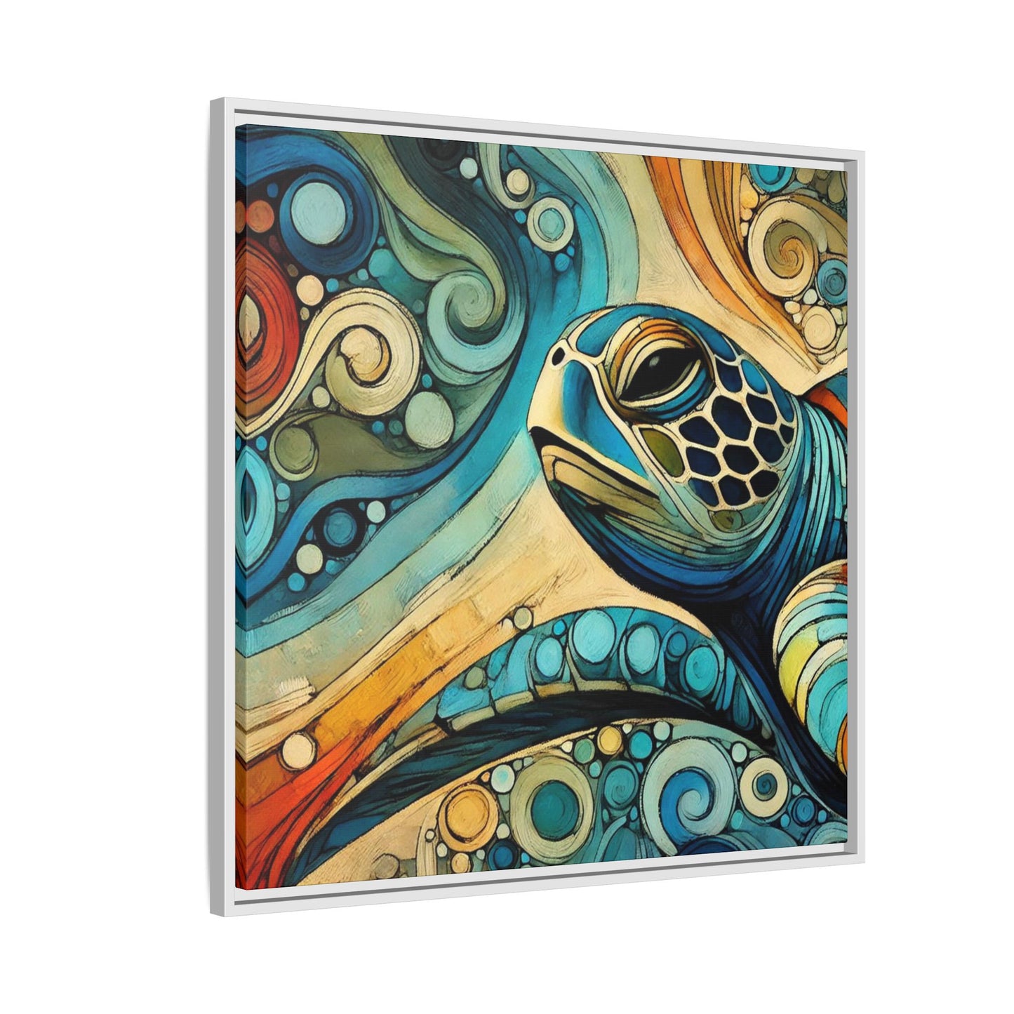 Modern Sea Turtle Print Abstract Design Unique Framed Canvas Print Oceanic Wall Art Animal Lover Gift Nature Lover Decor 3 frame colors