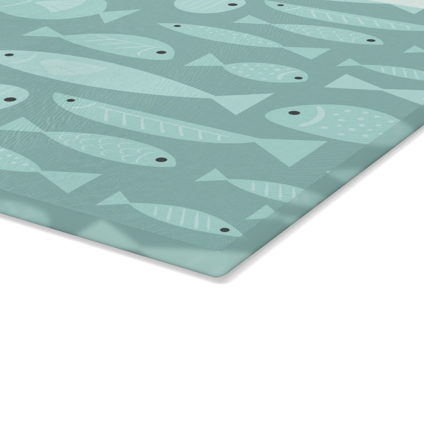 Beachy Kitchen Decor Glass Cutting Board Serving Tray with Fish Design Cutting Board Gift for Home Cook Fun Seafood Charcuterie Board
