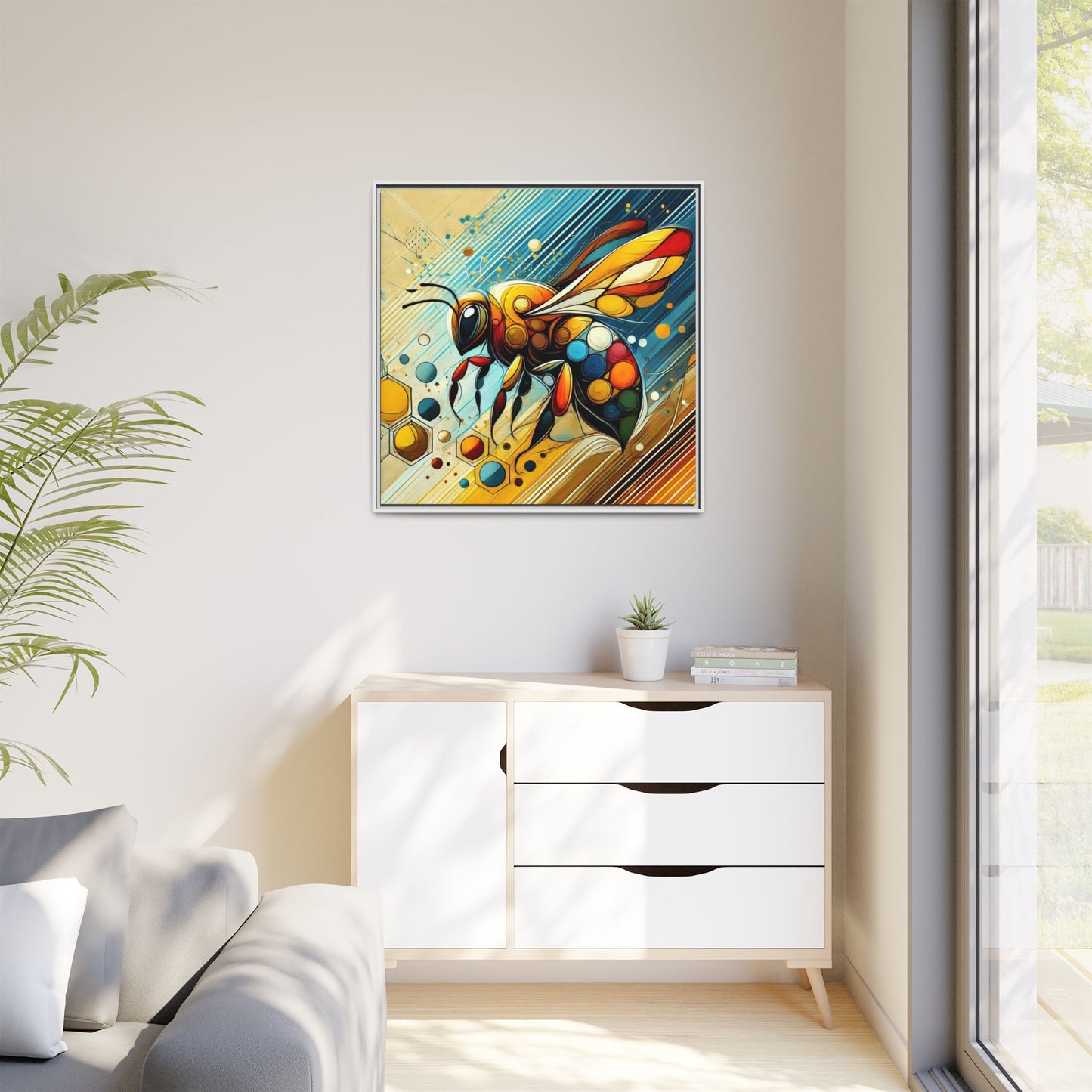 Modern Bee Print Abstract Design Unique Framed Canvas Print Insect Lover Wall Art Animal Lover Gift Nature Lover Decor 3 frame colors