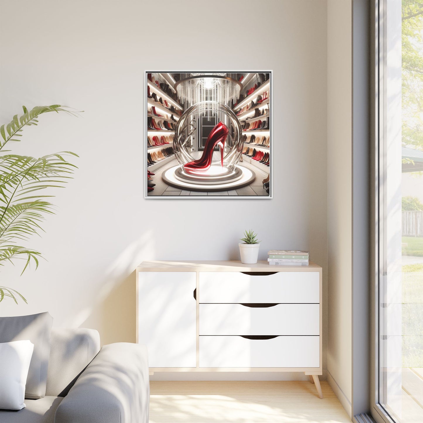 High Heel Shoe Framed Canvas Print Wall Art Unique Fashion Designer Style Haute Couture Shoe Lover Fashionista Gift Decor 3 Frame Colors
