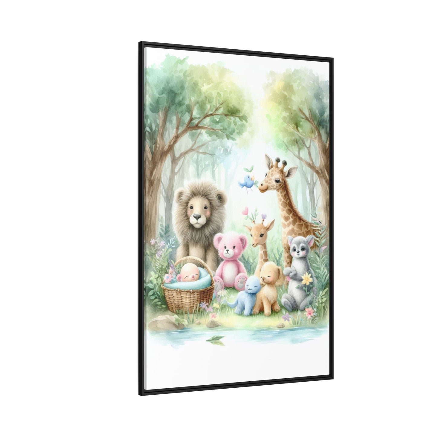 Whimsical Nursery Decor Pastel Menagerie Unique Sweet Baby Room Framed Baby Animal Canvas Print Wall Unisex Baby Shower Gift 3 frame colors