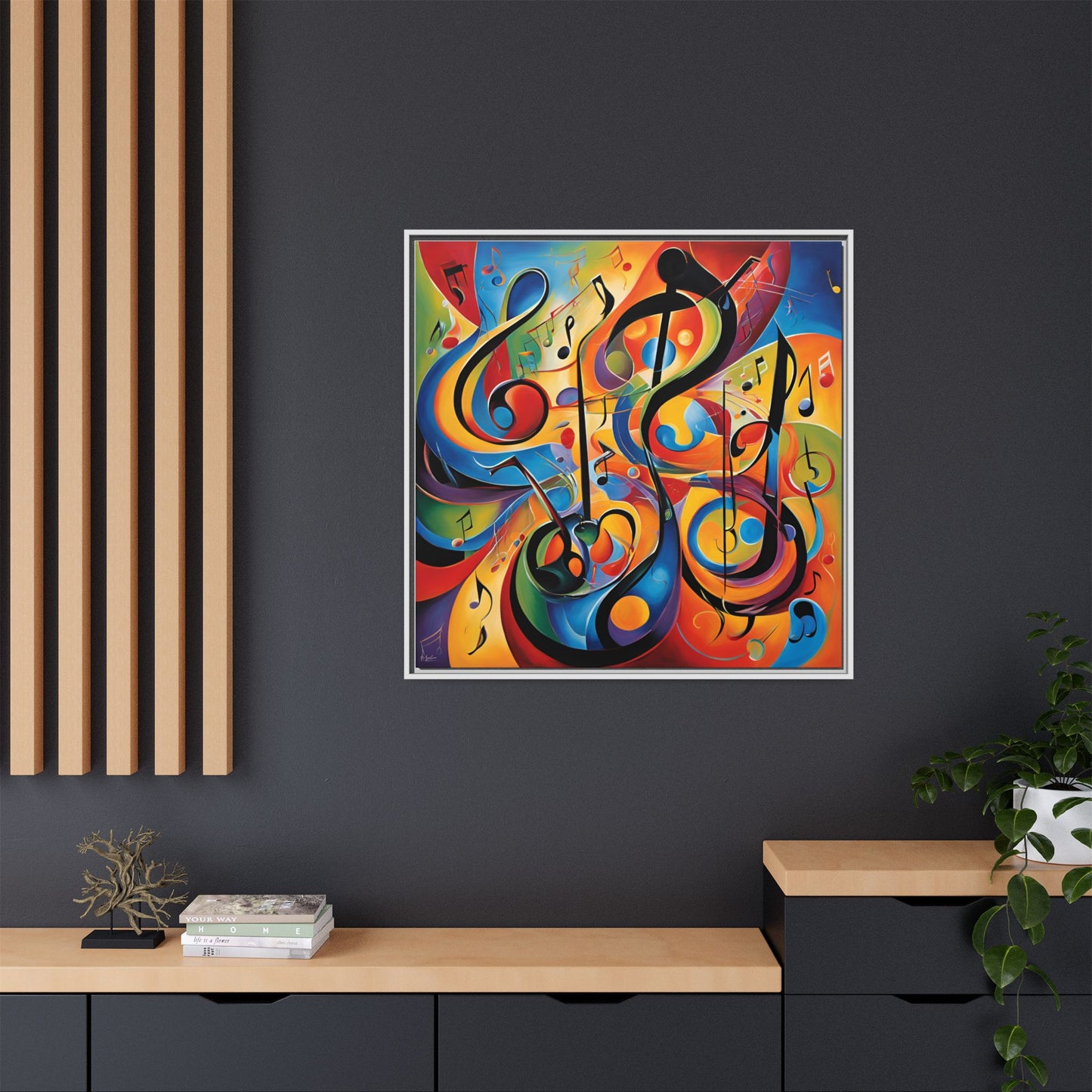Modern Music-Themed Print Abstract Design Unique Framed Canvas Print Treble Clef Note Wall Art Music Lover Gift Decor 3 frame colors