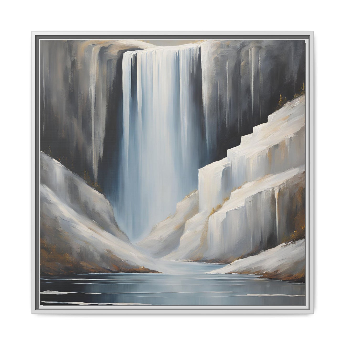 Modern Abstract Waterfall Design Unique Framed Canvas Wall Art Ocean Beach Gift Nature Lover Gift Mountain Landscape Gift 3 frame colors