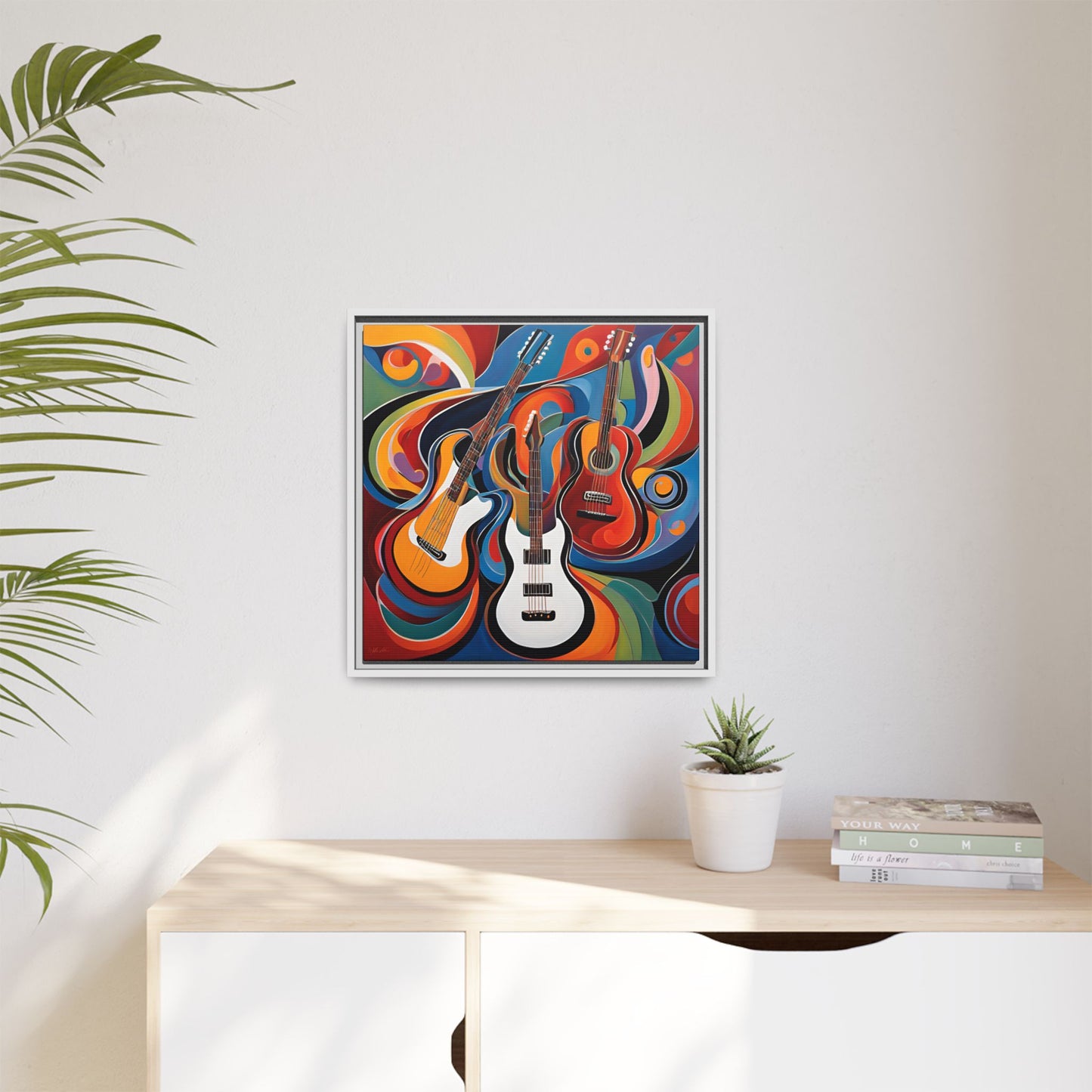 Modern Music-Themed Print Abstract Design Unique Framed Canvas Print Guitar Wall Art Music Lover Gift Decor 3 frame colors