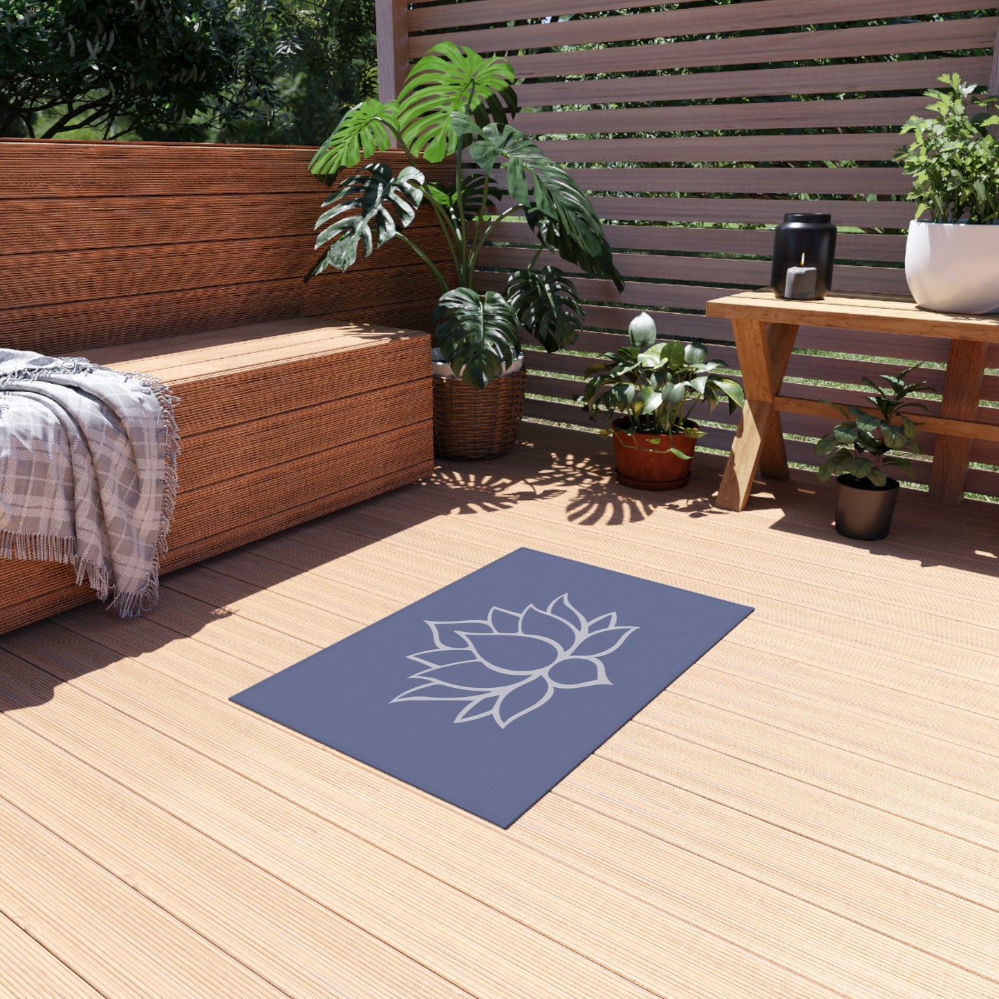 Zen Chenille Outdoor Rug with No-Skid Backing Cozy Lotus Blossom Outdoor Carpet Patio Decor Gazebo Rug Pool Area Decor Outdoor Kitchen Rug
