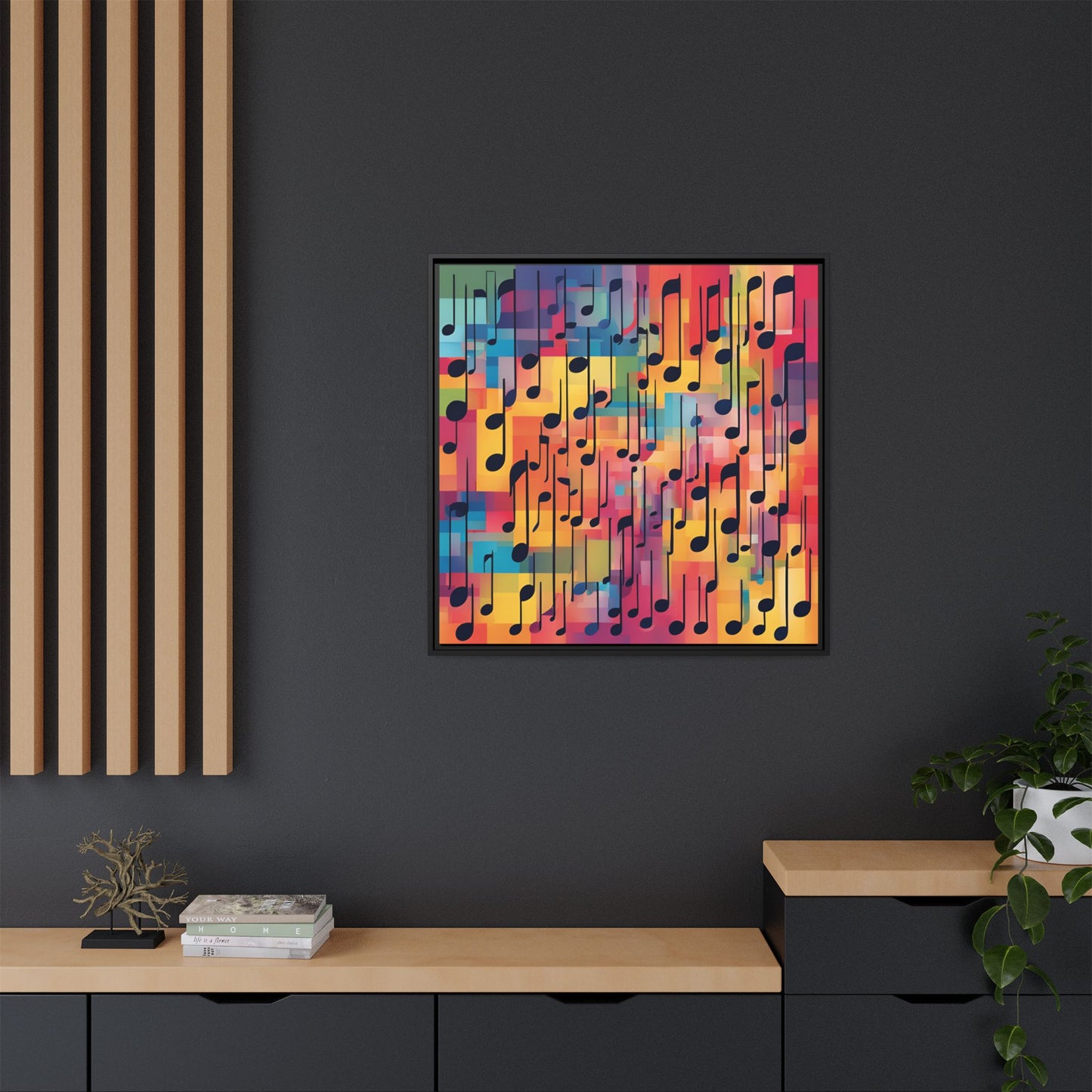 Modern Music-Themed Print Abstract Design Unique Framed Canvas Print Treble Clef Note Wall Art Music Lover Gift Decor 3 frame colors
