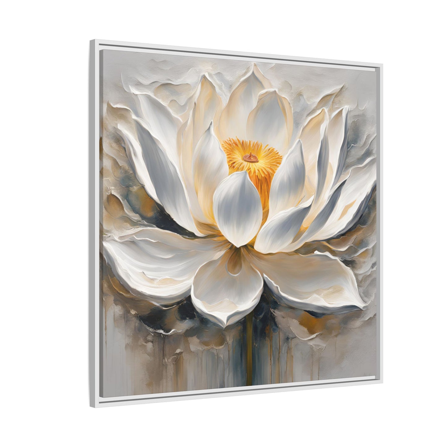 Modern Abstract Floral Design Unique Framed Canvas Wall Art White Lotus Gift Nature Lover Gift Garden Lover Gift 3 frame colors