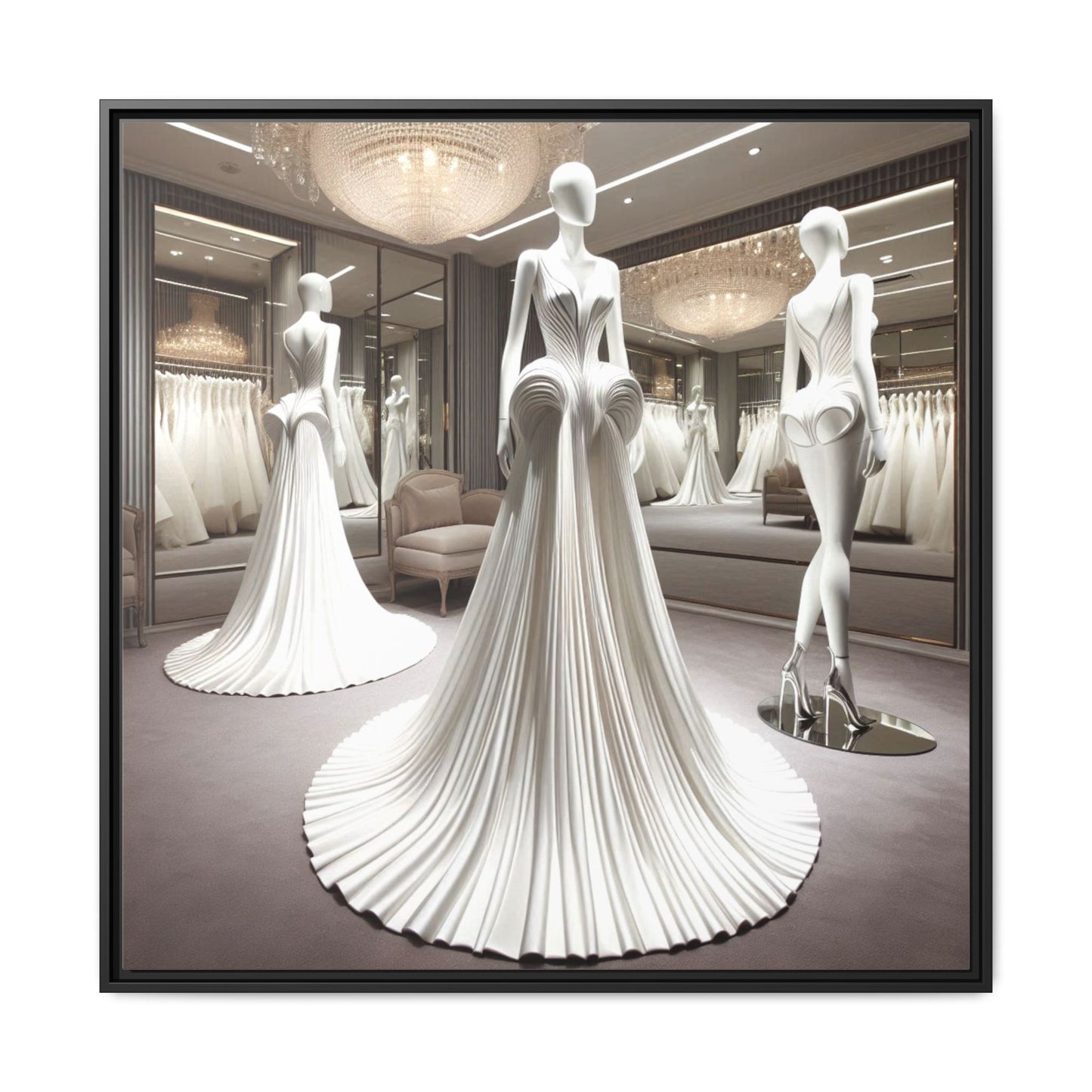 Futuristic Modern Wedding Dress Framed Canvas Print Wall Art Unique Fashion Designer Haute Couture Fashionista Gift Decor 3 Frame Colors