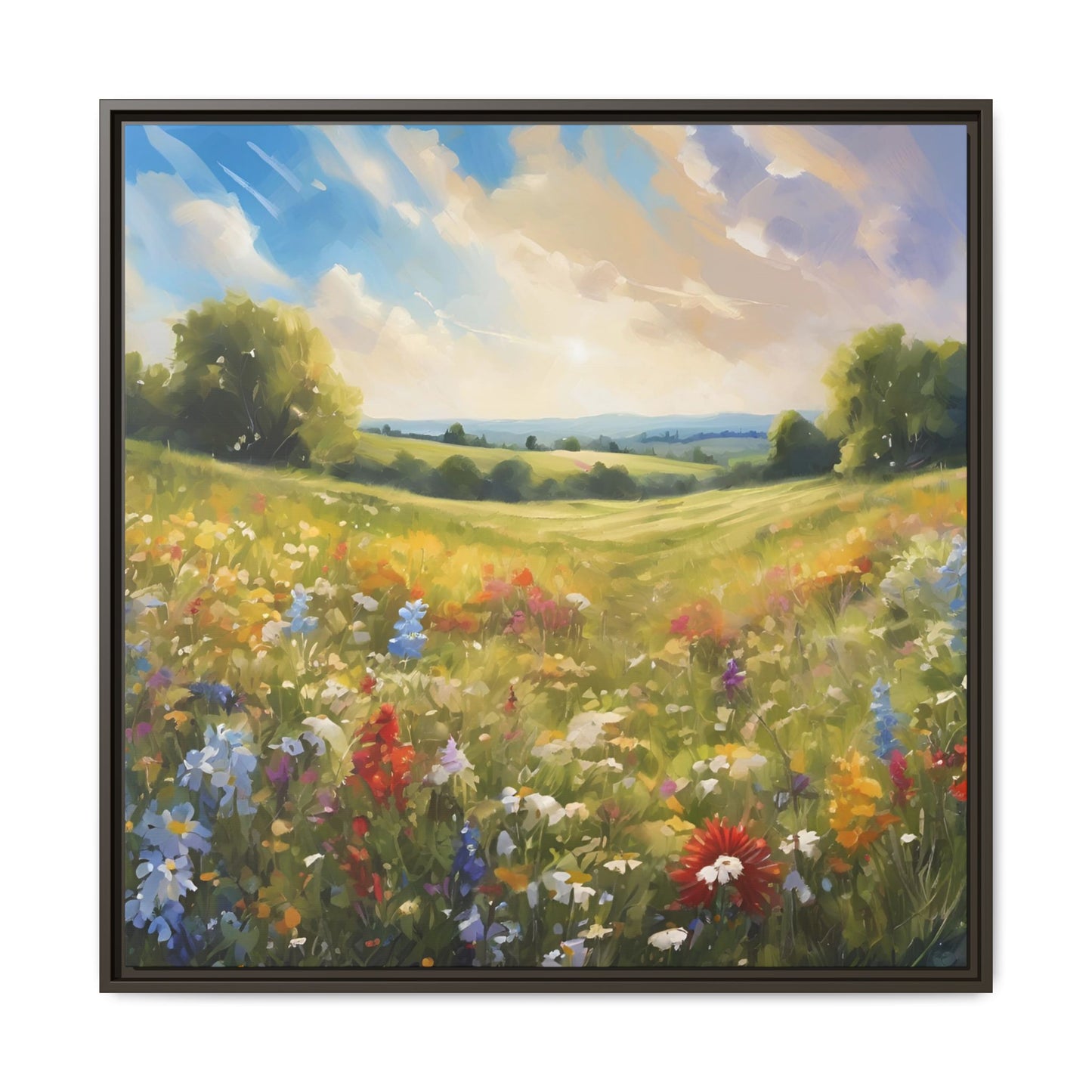 Modern Filed of Flowers Design Unique Framed Canvas Wall Art Gift Nature Lover Landscape Decor Gift 3 frame colors