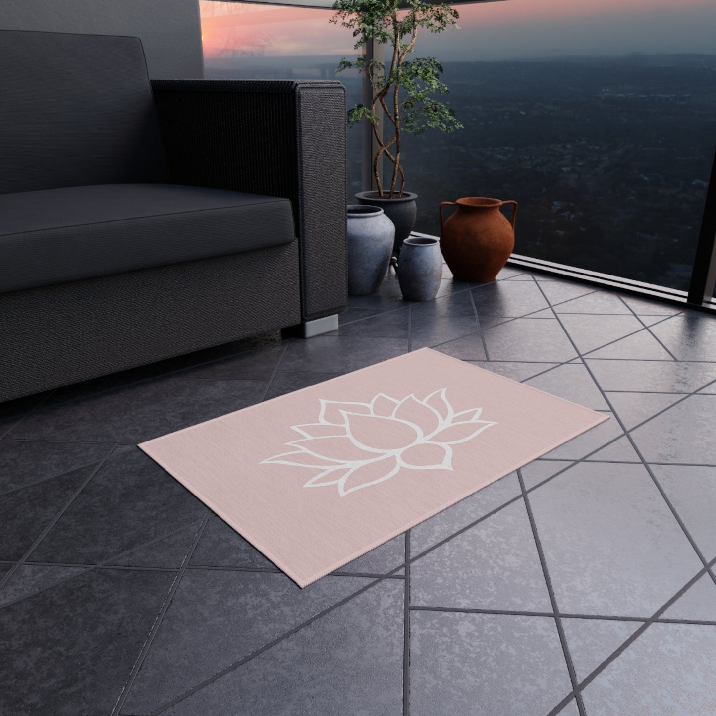 Zen Chenille Outdoor Rug with No-Skid Backing Cozy Outdoor Carpet Lotus Blossom Patio Decor Gazebo Rug Pool Area Decor Outdoor Kitchen Rug