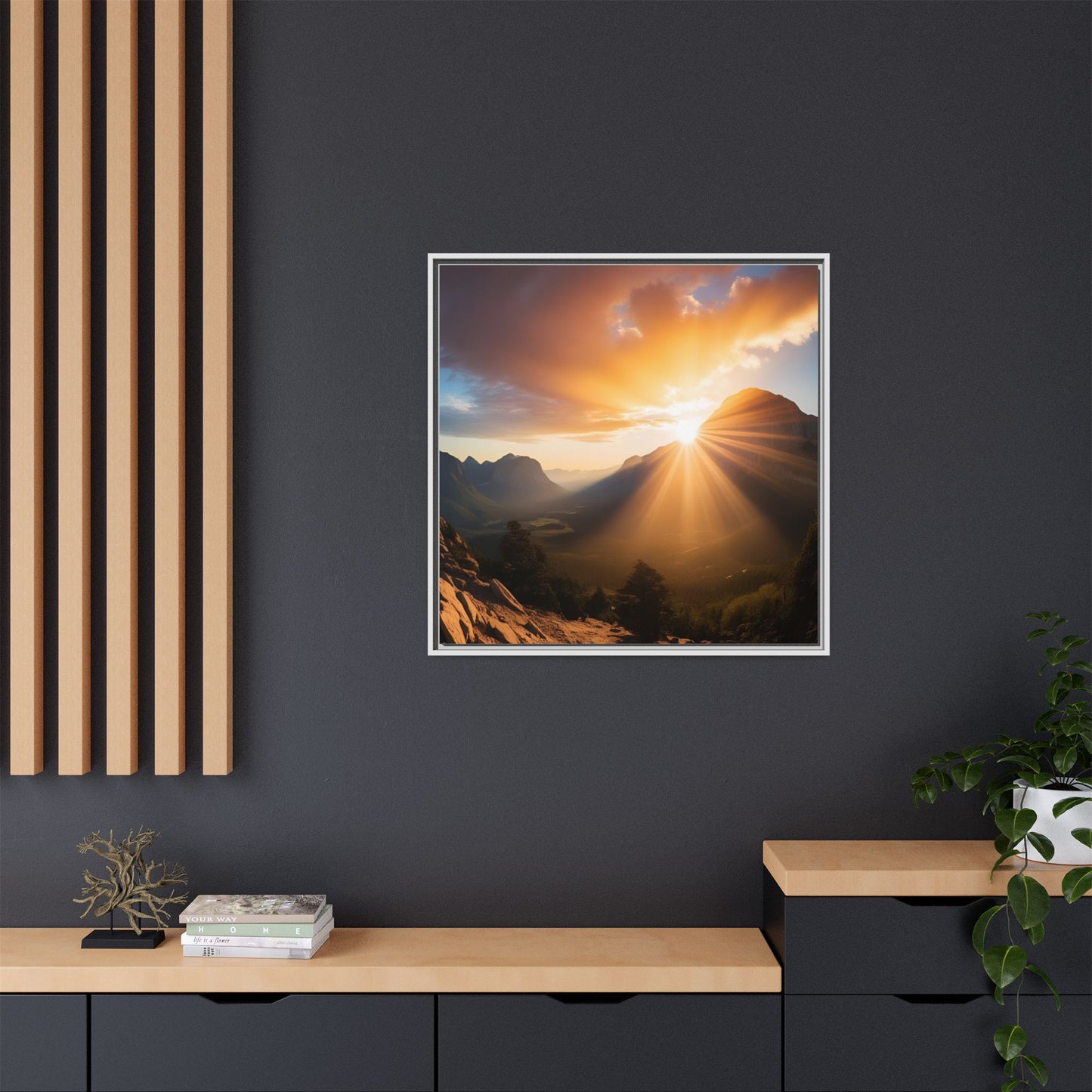 Sunrise in the Mountains Framed Canvas Wall Art Canyon Outdoors Vacation Gift Nature Lover Peaceful Zen Sunset Gift 3 frame colors