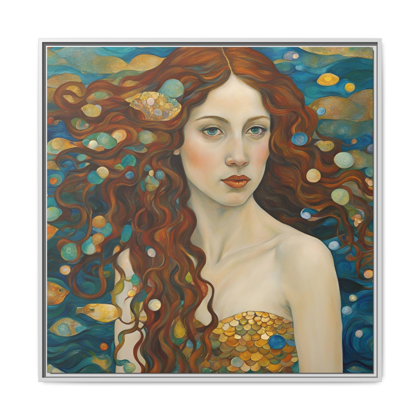 Modern Abstract Mermaid Design Unique Framed Canvas Oceanic Wall Art Underwater Gold Fish Anime Gift Nature Lover Gift 3 frame colors