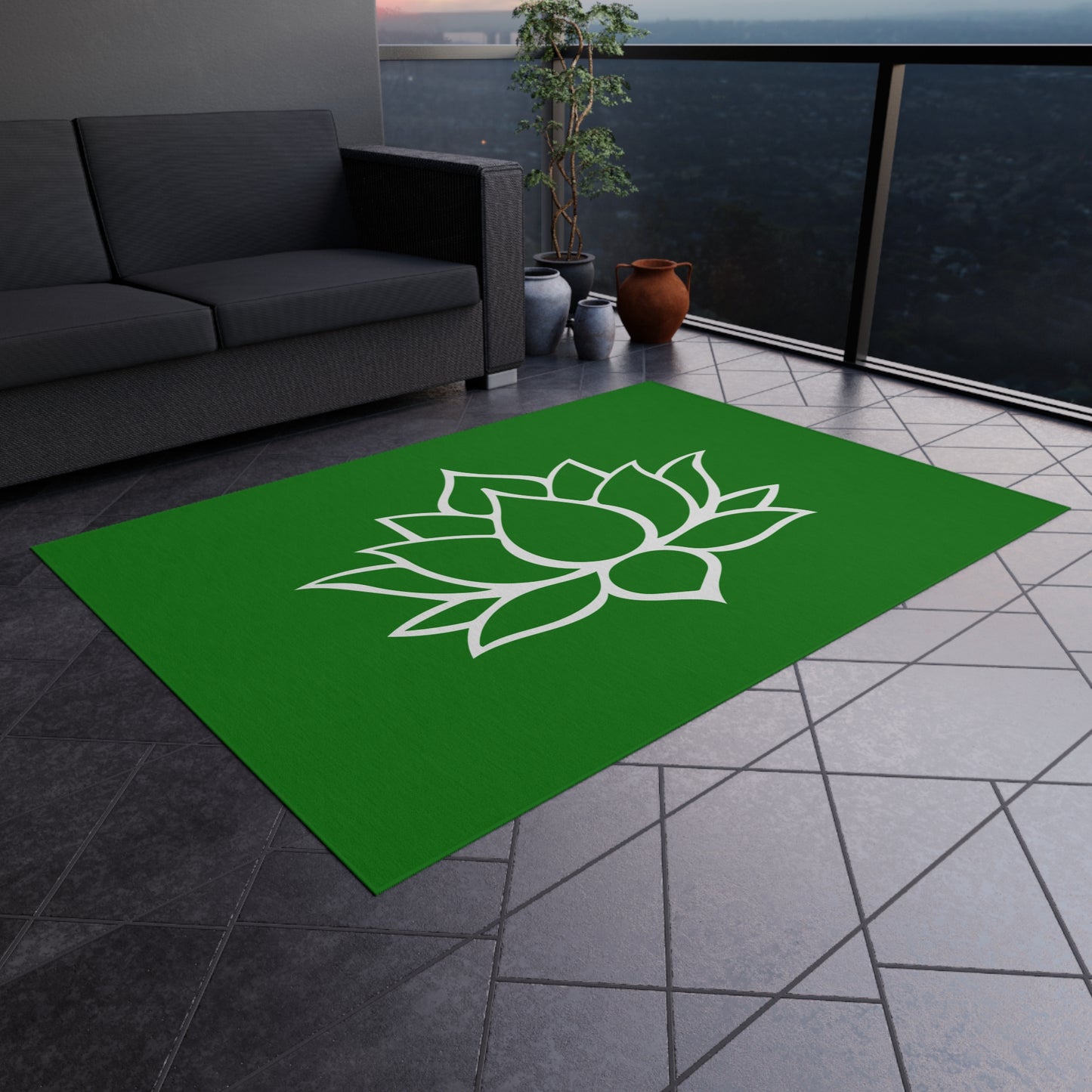 Zen Chenille Outdoor Rug with No-Skid Backing Cozy Lotus Blossom Outdoor Carpet Patio Decor Gazebo Rug Pool Area Decor Outdoor Kitchen Rug