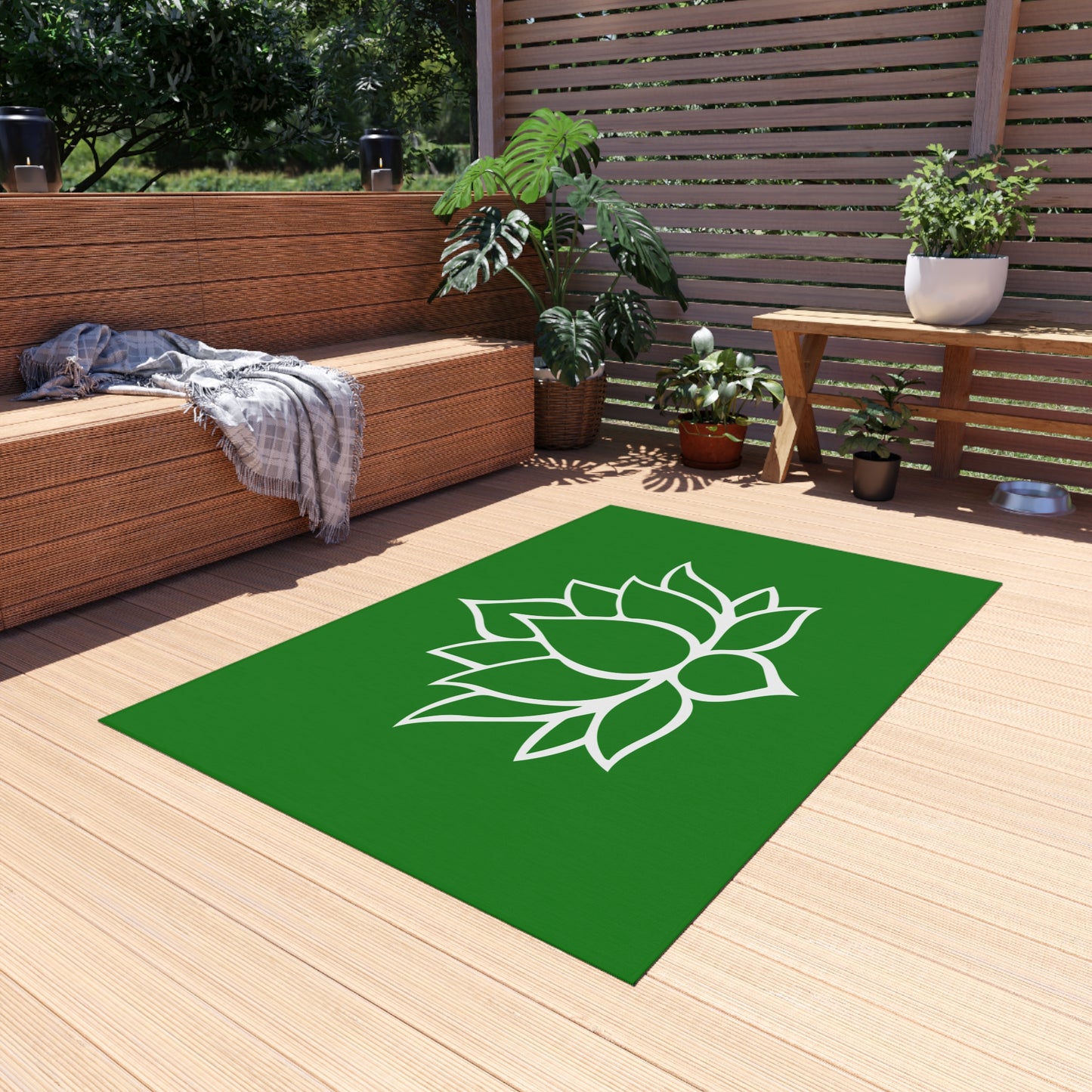 Zen Chenille Outdoor Rug with No-Skid Backing Cozy Lotus Blossom Outdoor Carpet Patio Decor Gazebo Rug Pool Area Decor Outdoor Kitchen Rug
