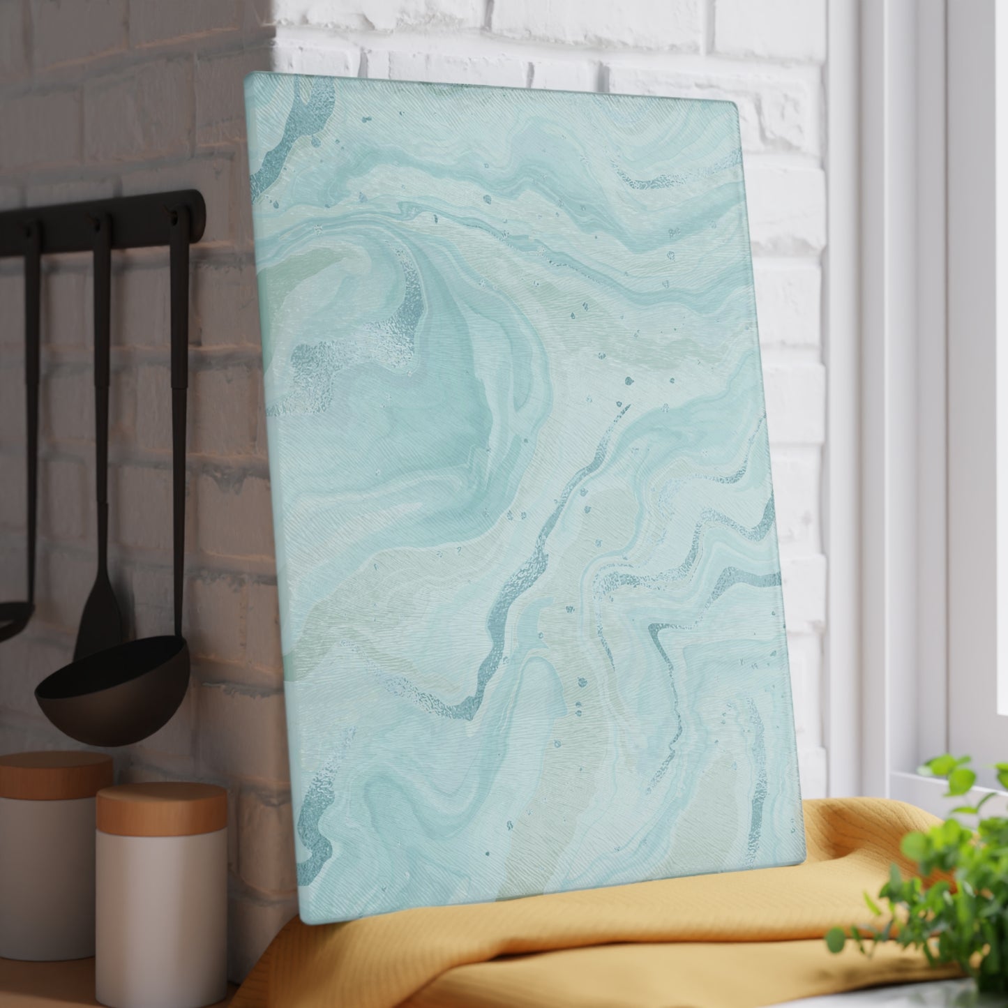 Kitchen Decor Glass Cutting Board Serving Tray with Quartz-look Design Cutting Board Gift for Home Cook Fun Marble-look Charcuterie Board