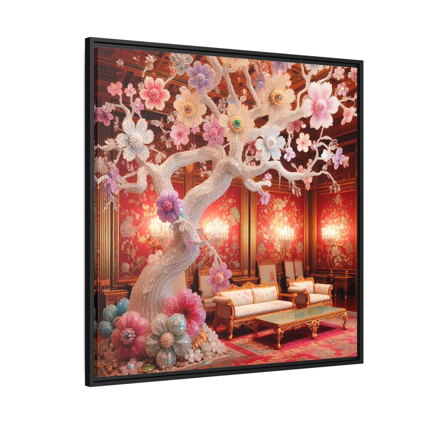 Bejeweled Bonzai Tree Framed Canvas Print Wall Art Unique Nature Lover Asian Art Gift Decor 3 Frame Colors