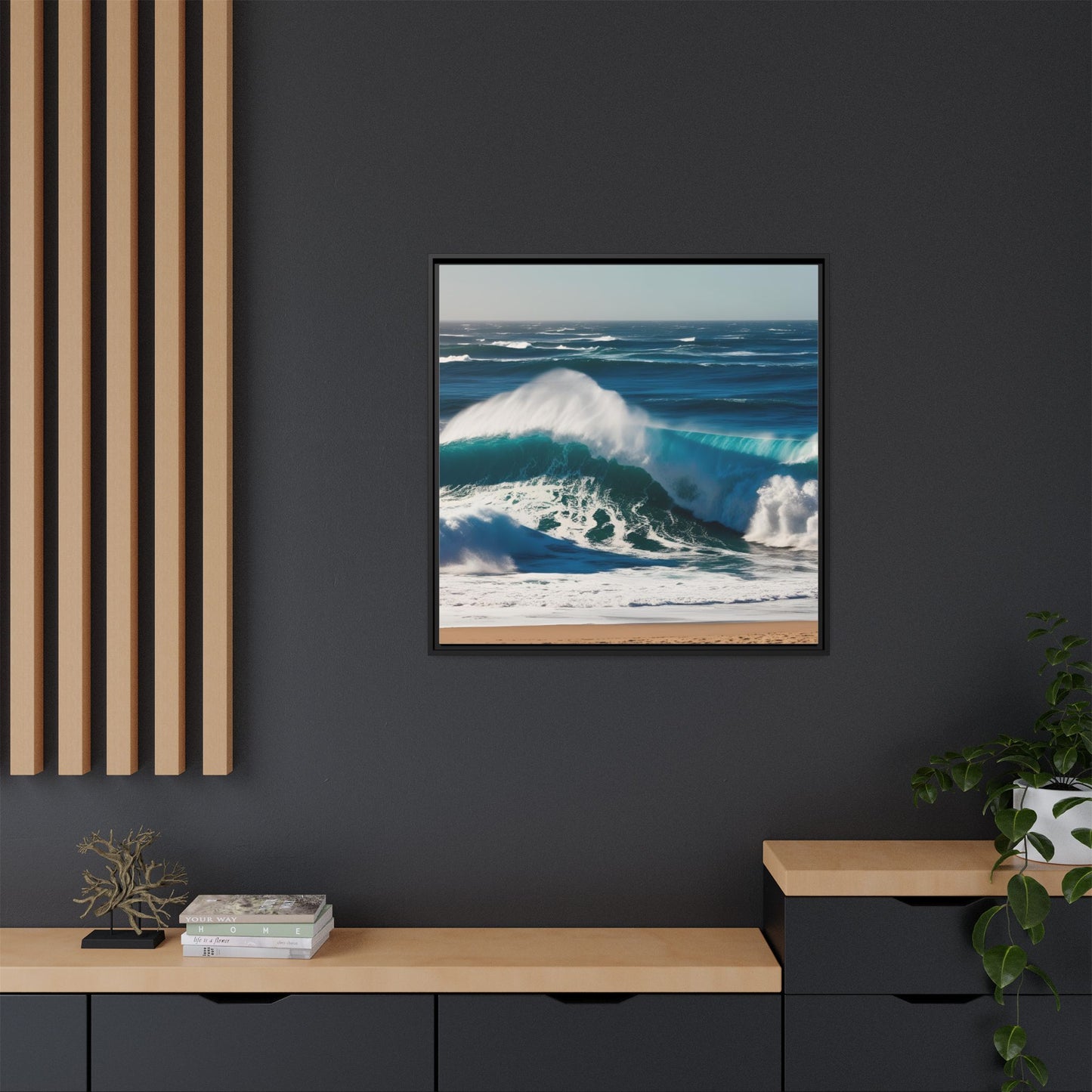 Peaceful Ocean Waves at the Beach Calm Sunny Day Framed Canvas Wall Art Vacation Oceanic Gift Nature Lover Zen Decor Gift 3 frame colors