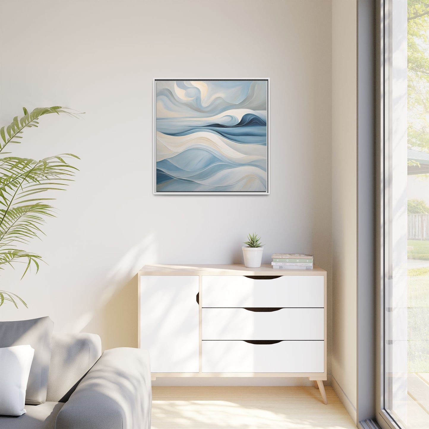 Modern Abstract Wave Design Unique Framed Canvas Wall Art Ocean Beach Gift Nature Lover Gift Underwater Sea Lover Gift 3 frame colors