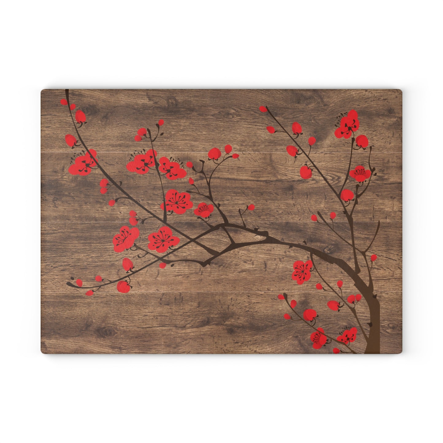 Kitchen Decor Glass Cutting Board Serving Tray with Plum Blossom Design Cutting Board Gift for Home Cook Fun Floral Charcuterie Board