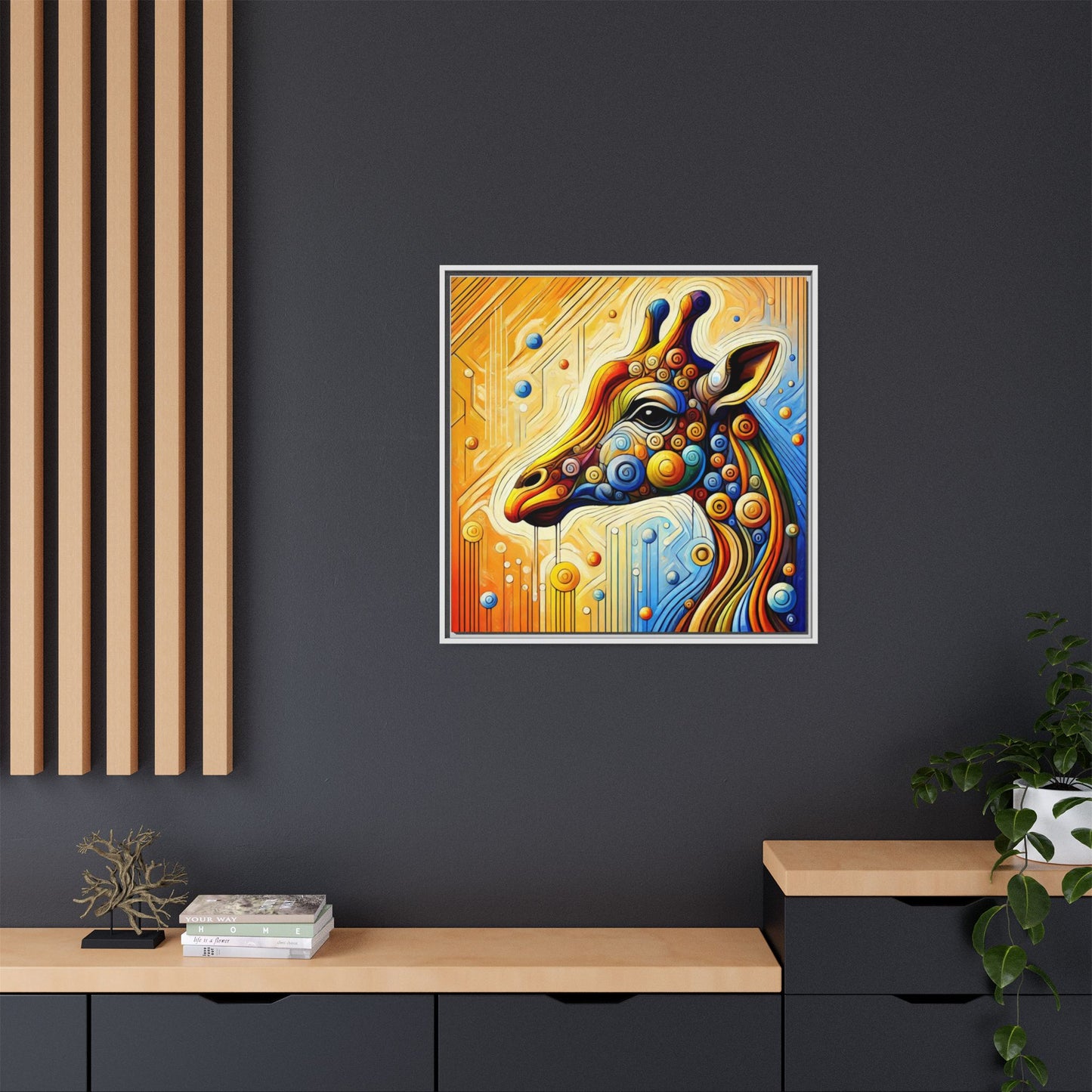 Modern Giraffe Print Abstract Design Unique Framed Canvas Print African Wall Art Animal Lover Gift Nature Lover Decor 3 frame colors