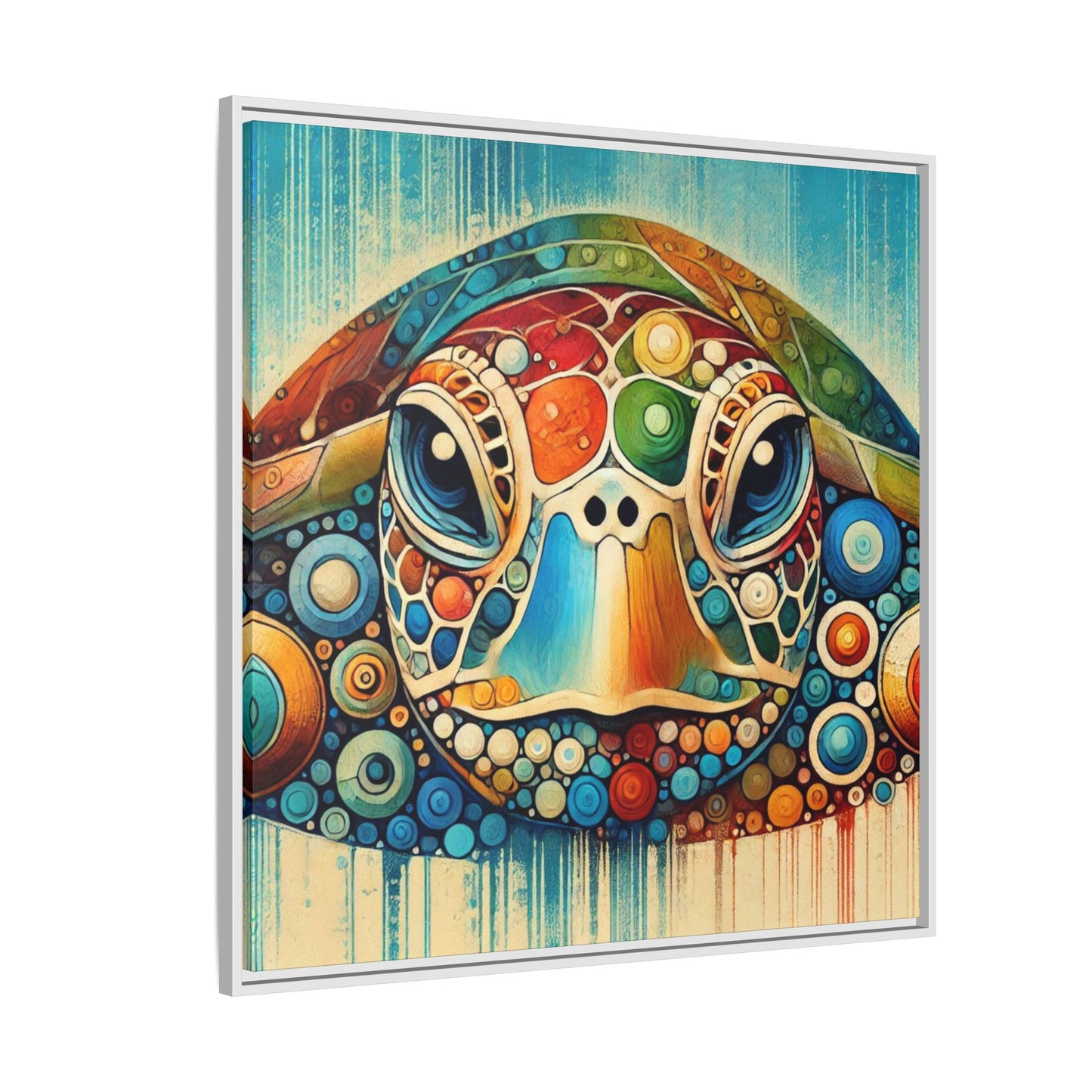 Modern Sea Turtle Print Abstract Design Unique Framed Canvas Print Oceanic Beachy Wall Art Animal Lover Nature Lover Decor 3 frame colors