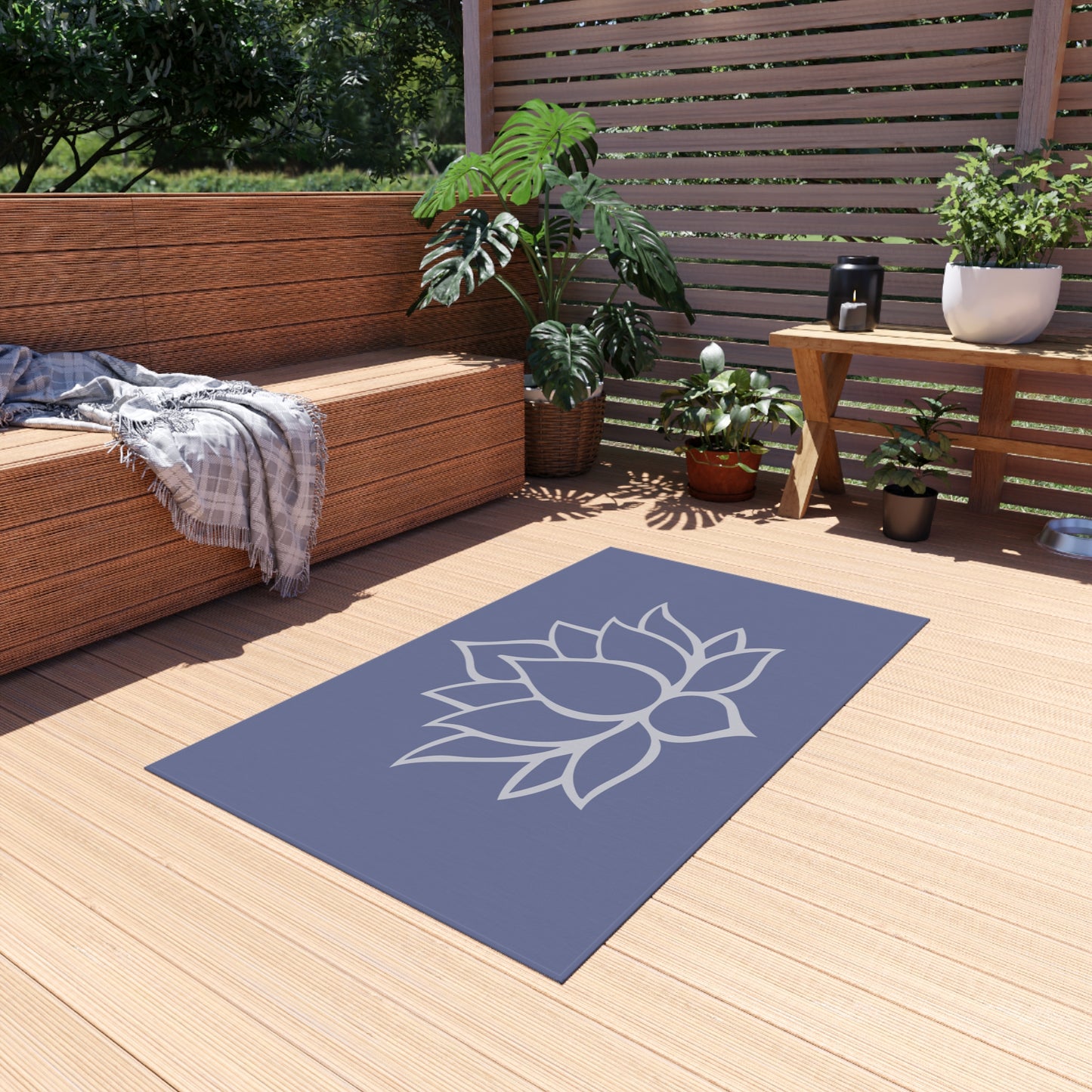 Zen Chenille Outdoor Rug with No-Skid Backing Cozy Lotus Blossom Outdoor Carpet Patio Decor Gazebo Rug Pool Area Decor Outdoor Kitchen Rug