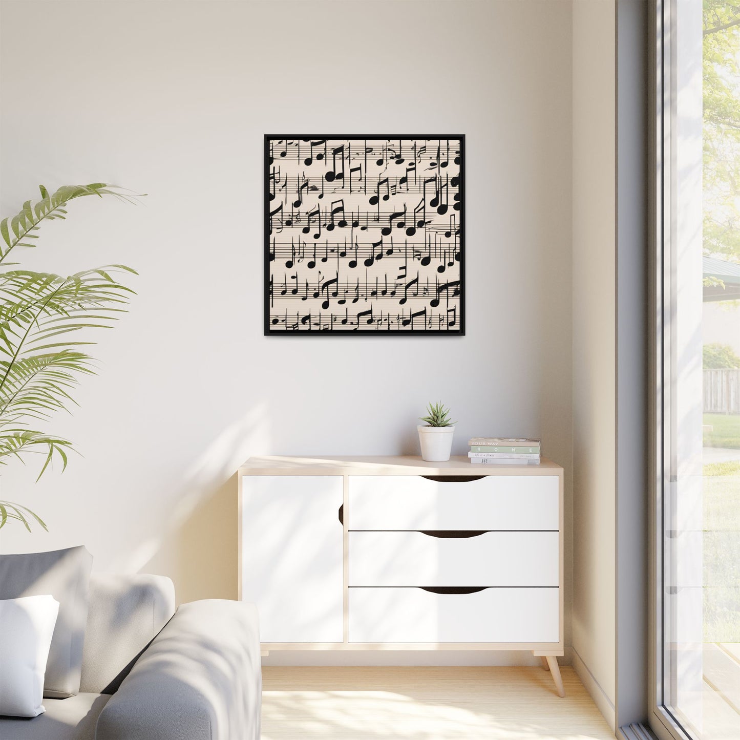Music-Themed Print Abstract Sheet Music Design Unique Framed Canvas Print Treble Clef Note Wall Art Music Lover Gift Decor 3 frame colors