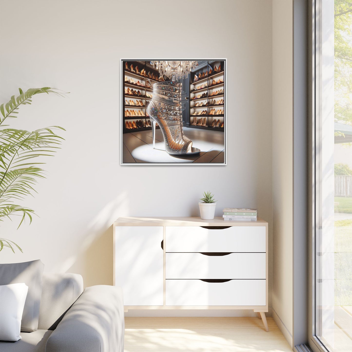 High Heel Shoe Framed Canvas Print Wall Art Unique Fashion Designer Style Haute Couture Shoe Lover Fashionista Gift Decor 3 Frame Colors