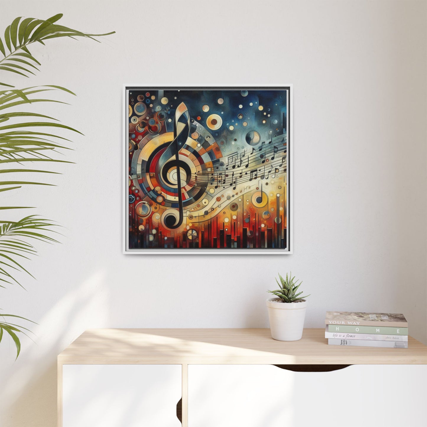 Modern Music-Themed Print Abstract Design Unique Framed Canvas Print Treble Clef Note Wall Art Music Lover Gift Decor 3 frame colors