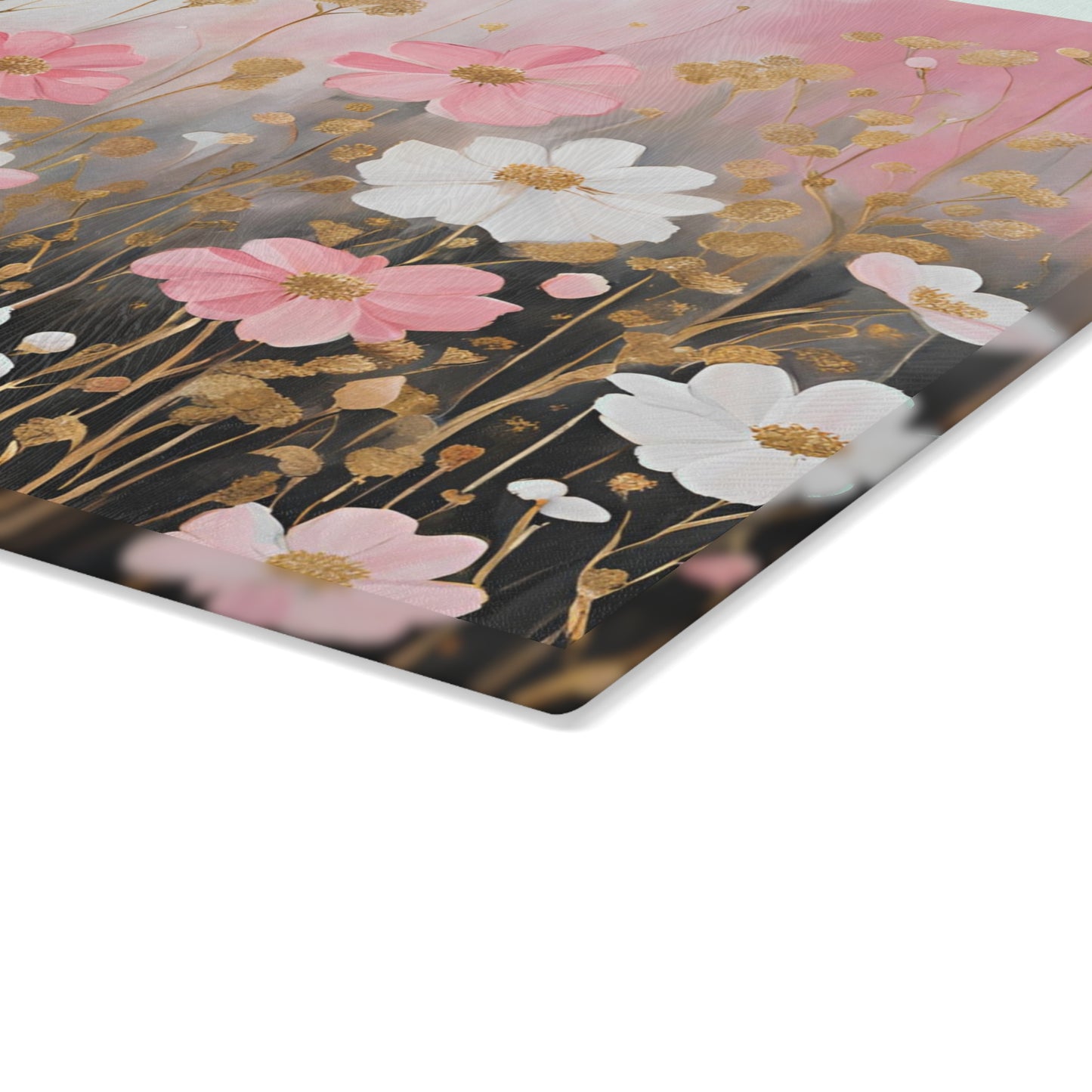 Kitchen Decor Glass Cutting Board Serving Tray with Field of Flowers Pattern Cutting Board Gift for Home Cook Charcuterie Board