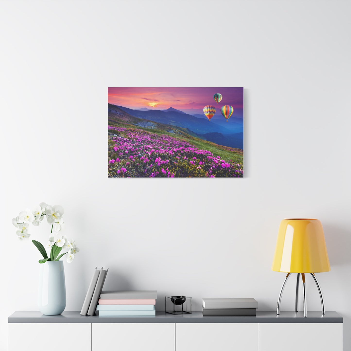 Hot Air Balloons Print Wall Art | Matte Canvas, Stretched, 1.25" | Mountains | Nature | Sunrise | Sunset |