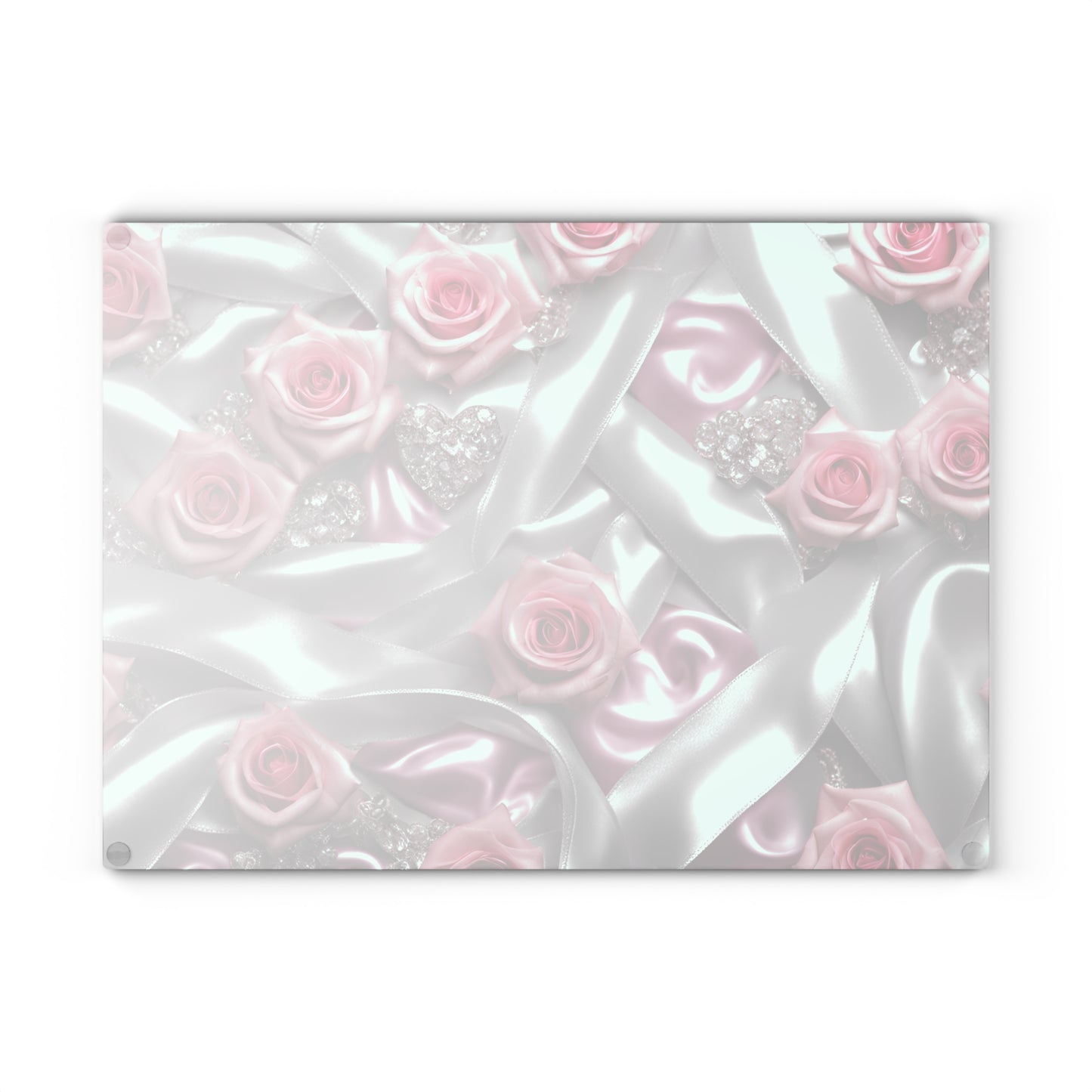 Kitchen Decor Glass Cutting Board Serving Tray with Rose Design Satin Ribbon Pattern Cutting Board Gift for Home Cook Charcuterie Board
