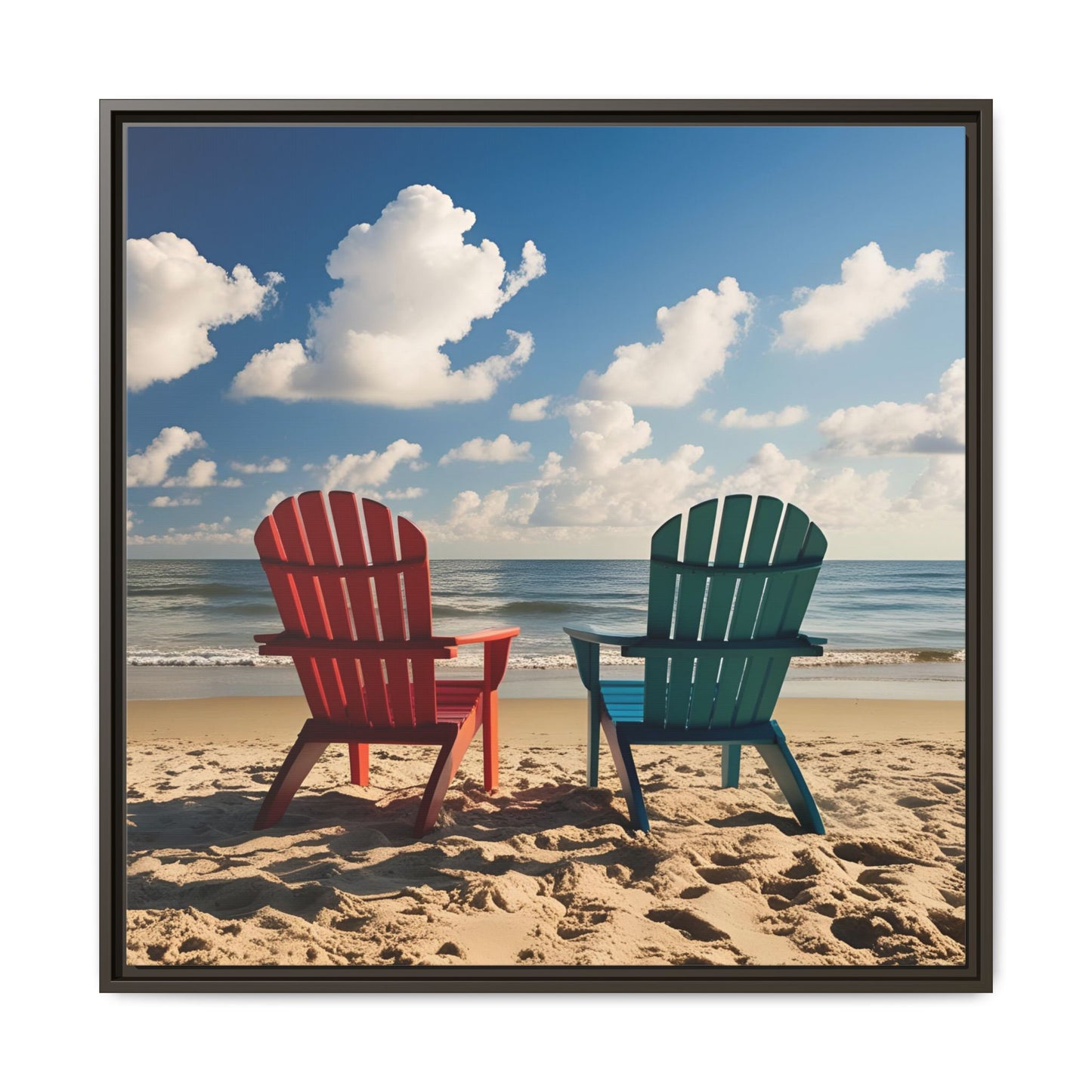 Chairs on the Beach Calm Sunny Day Framed Canvas Wall Art Beach Lover Vacation Oceanic Gift Nature Lover Peaceful Zen Gift 3 frame colors